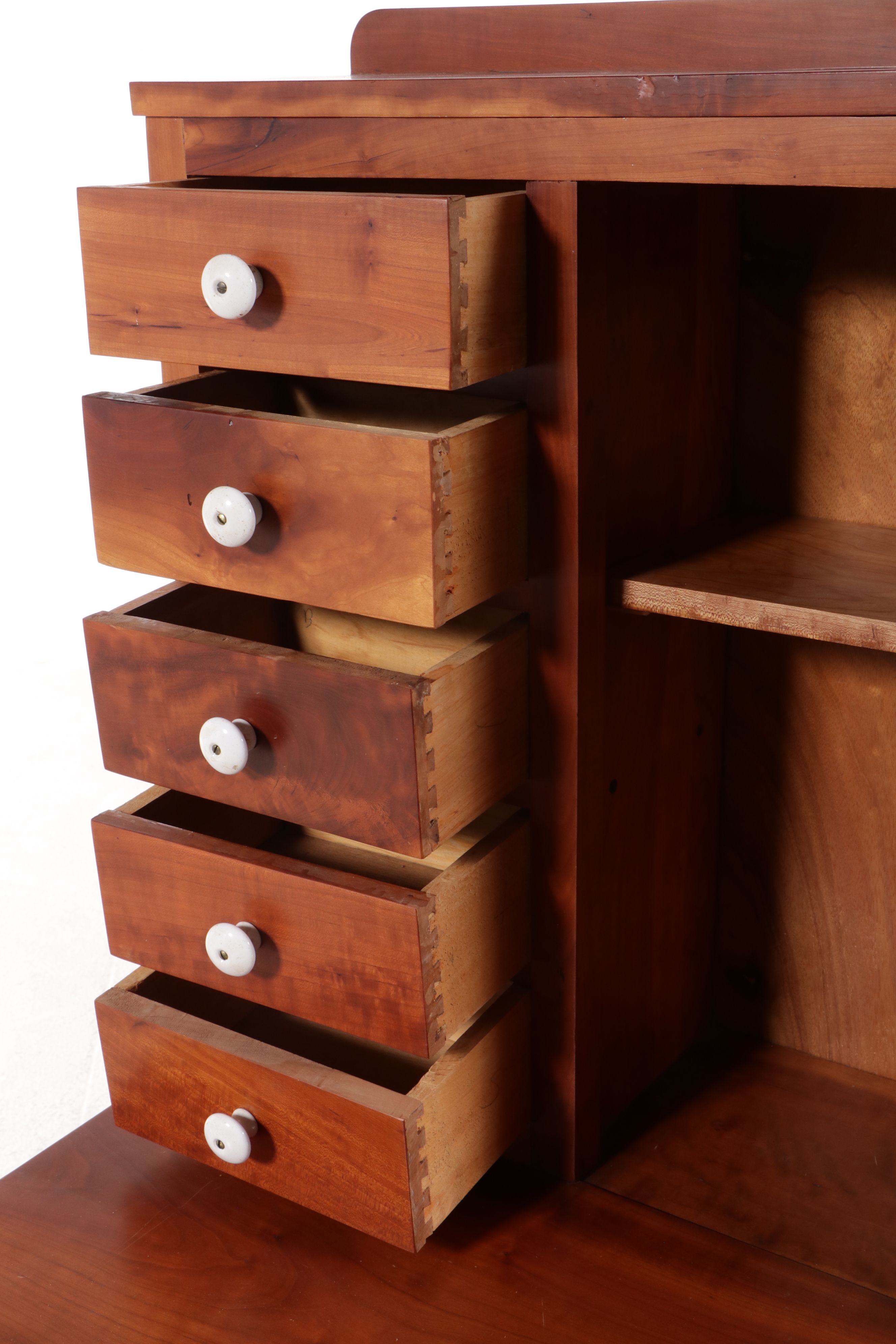 Twelve-Drawer Cherry and Mahogany Dental Cabinet with Draw Leaf