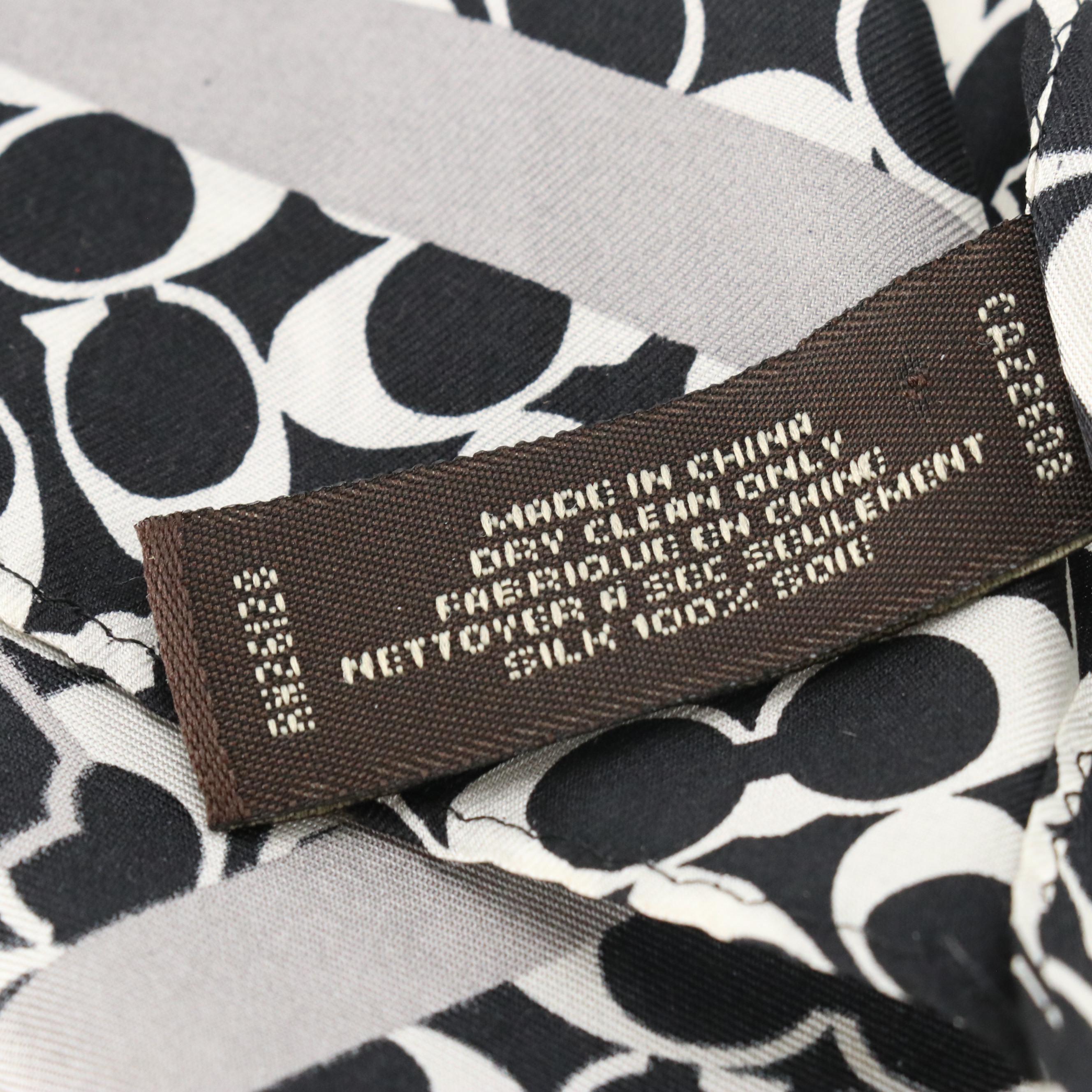 Coach B&W Signature Print Silk Scarf