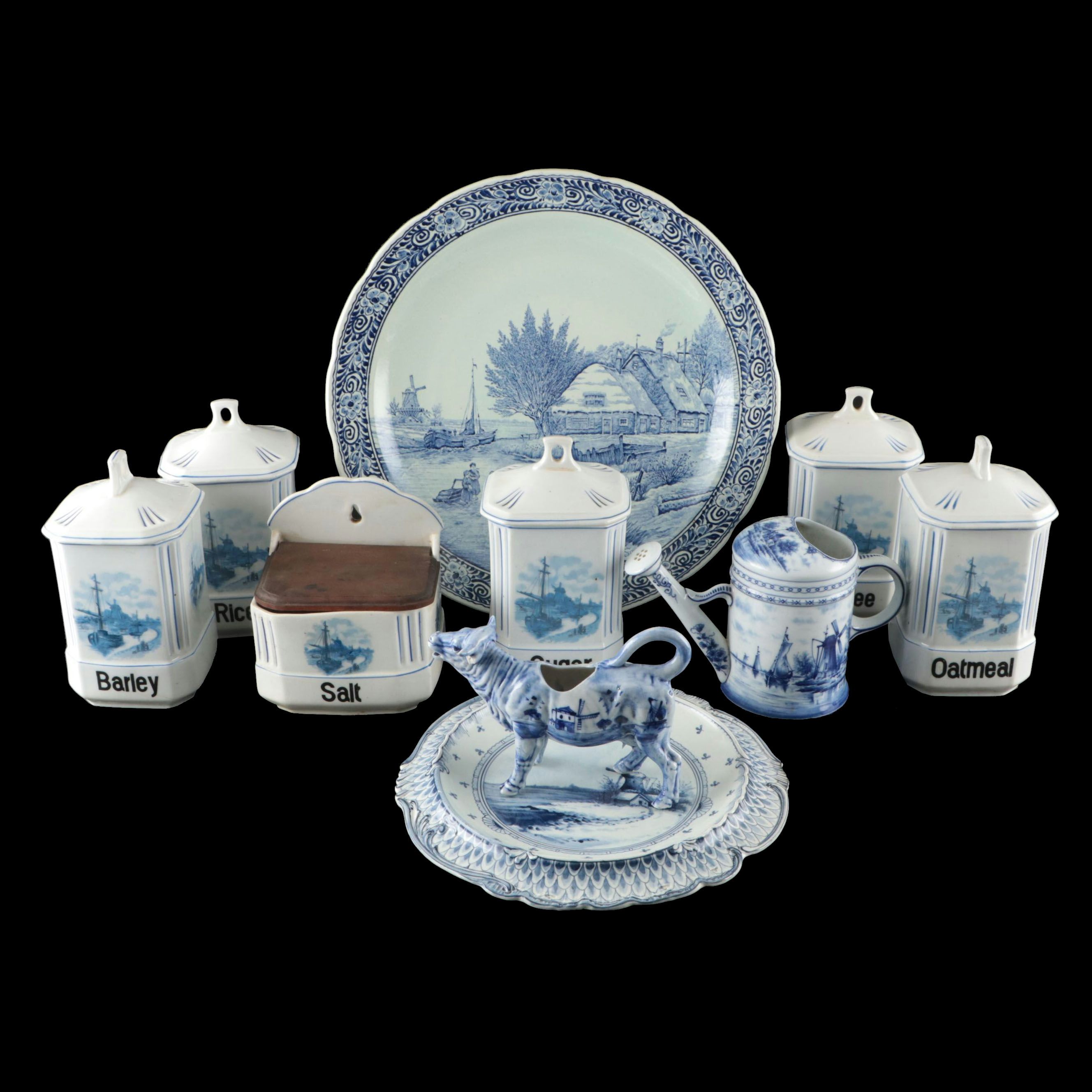 Royal Boch and Royal Bonn Platters with More Delft Blue Tableware and Storage