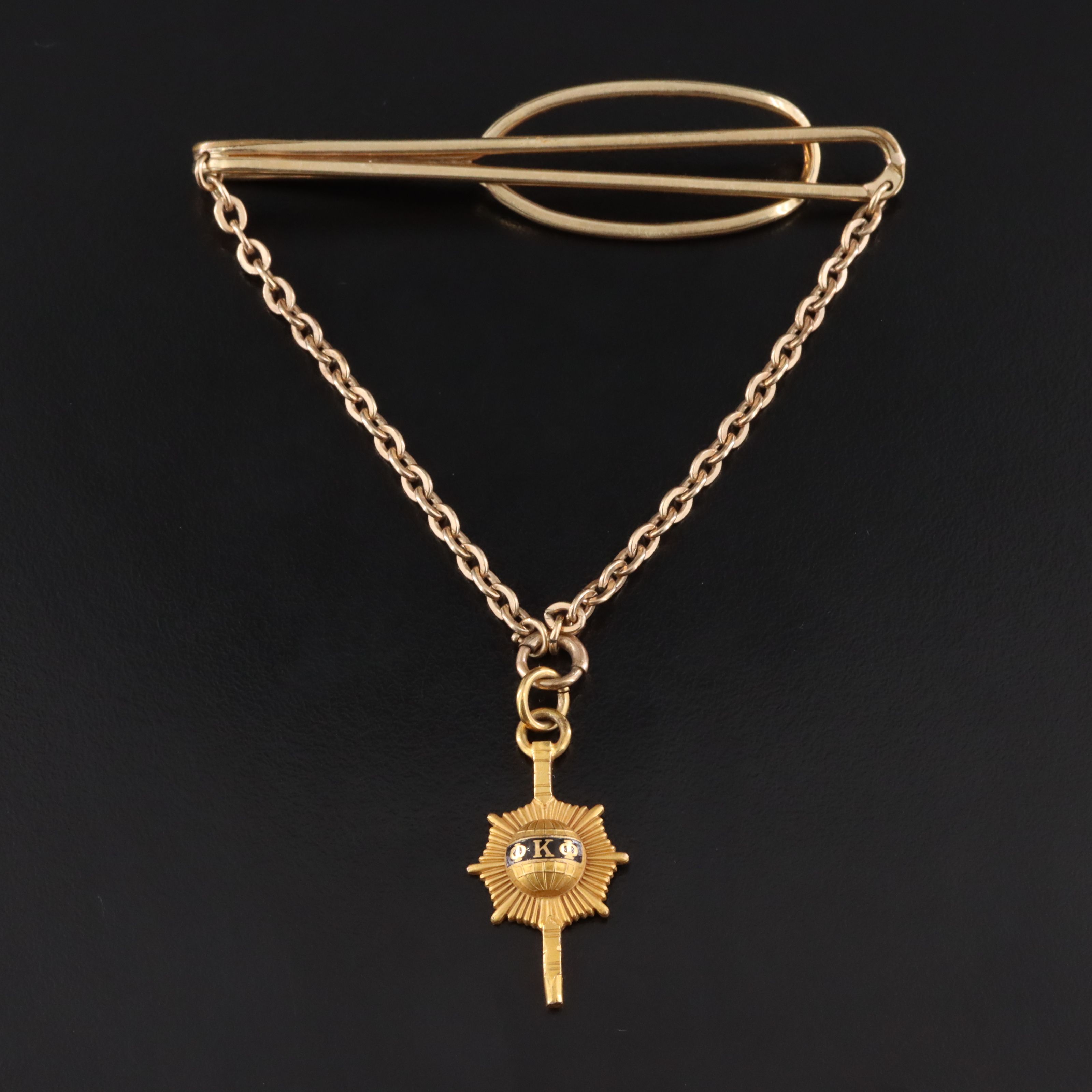 Gold-Filled Tie Clip with Fraternal Phi Kappa Phi Enamel Watch Key