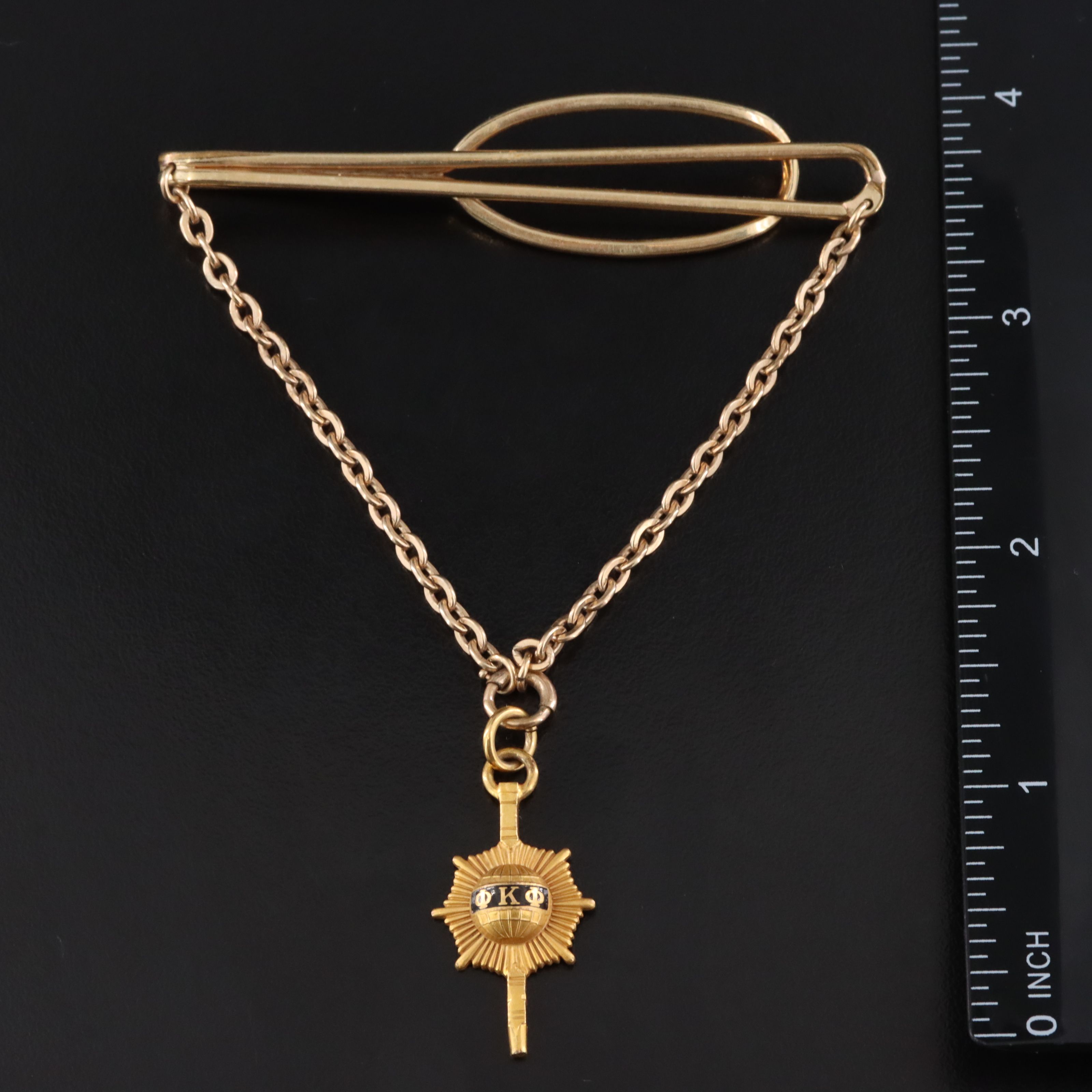 Gold-Filled Tie Clip with Fraternal Phi Kappa Phi Enamel Watch Key