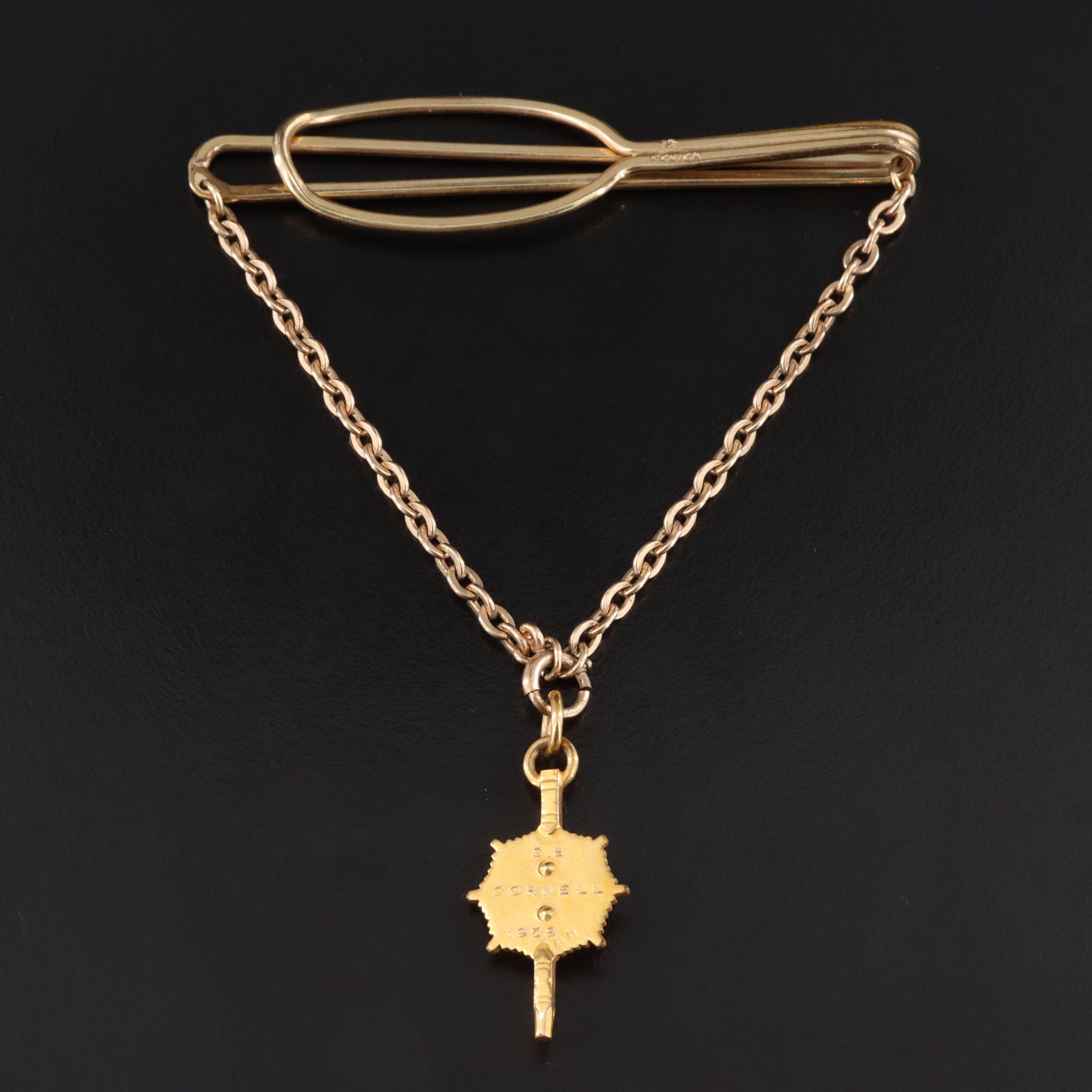Gold-Filled Tie Clip with Fraternal Phi Kappa Phi Enamel Watch Key