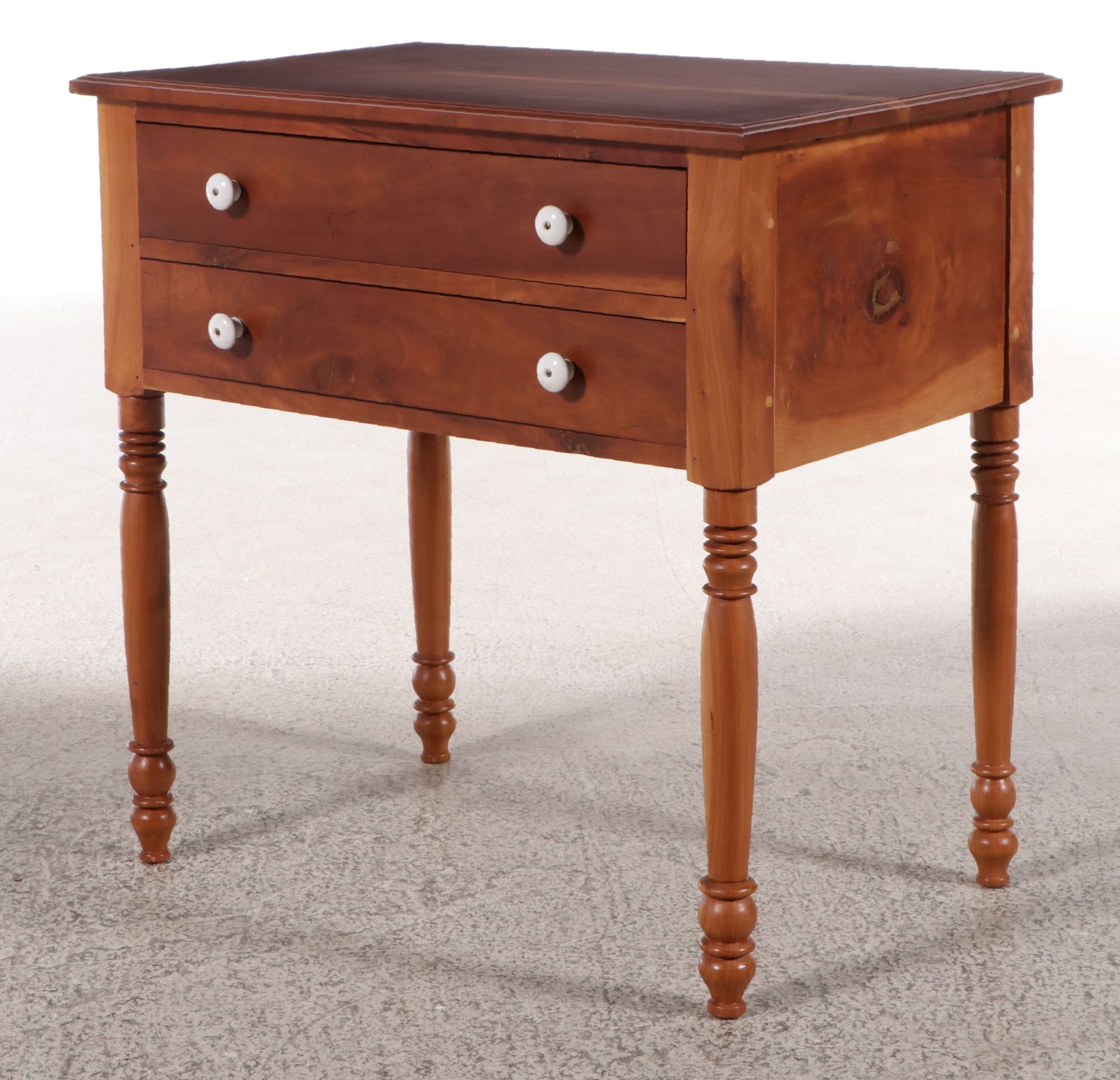 American Sheraton Style Cherry Two-Drawer Table, Mid to Late 20th Century