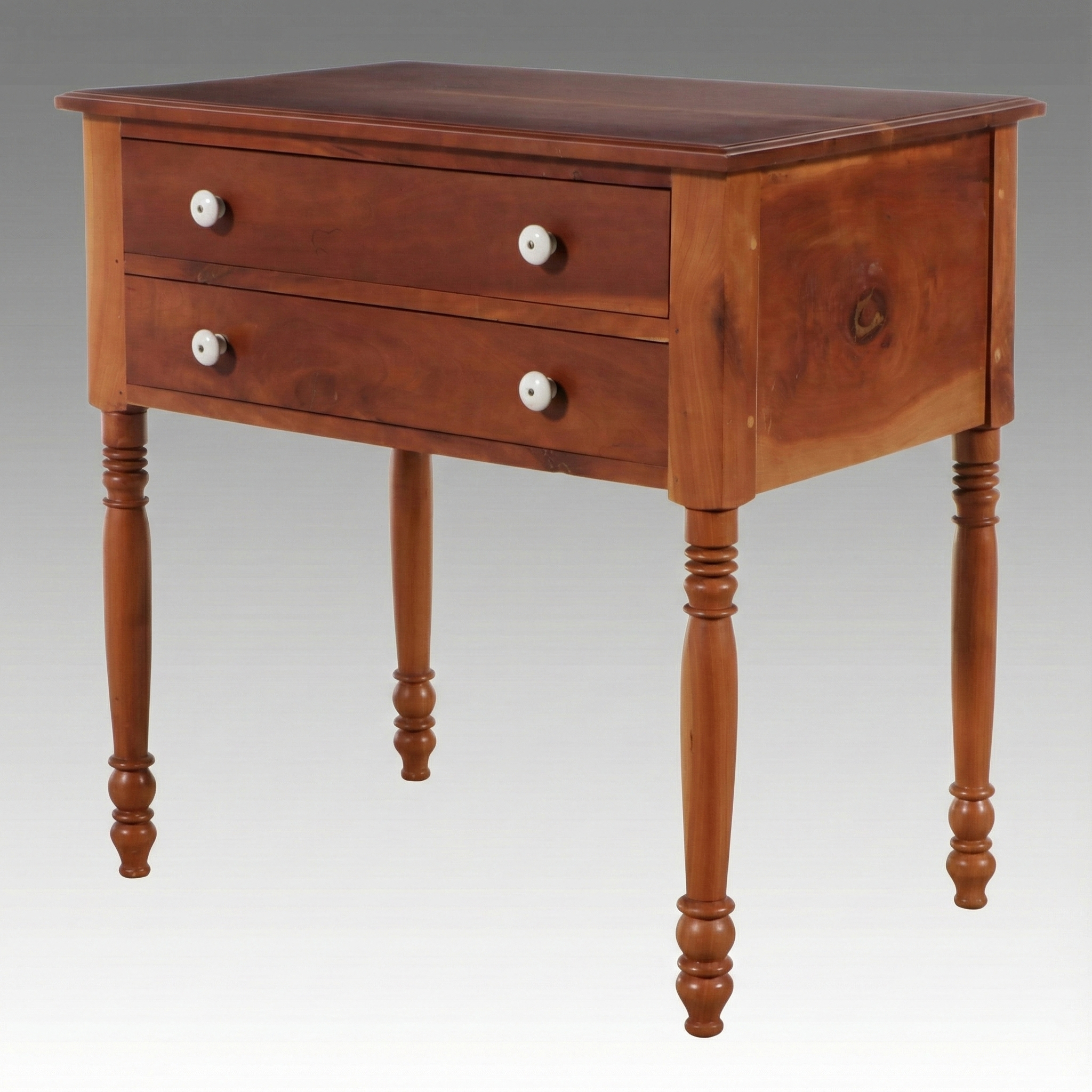 American Sheraton Style Cherry Two-Drawer Table, Mid to Late 20th Century