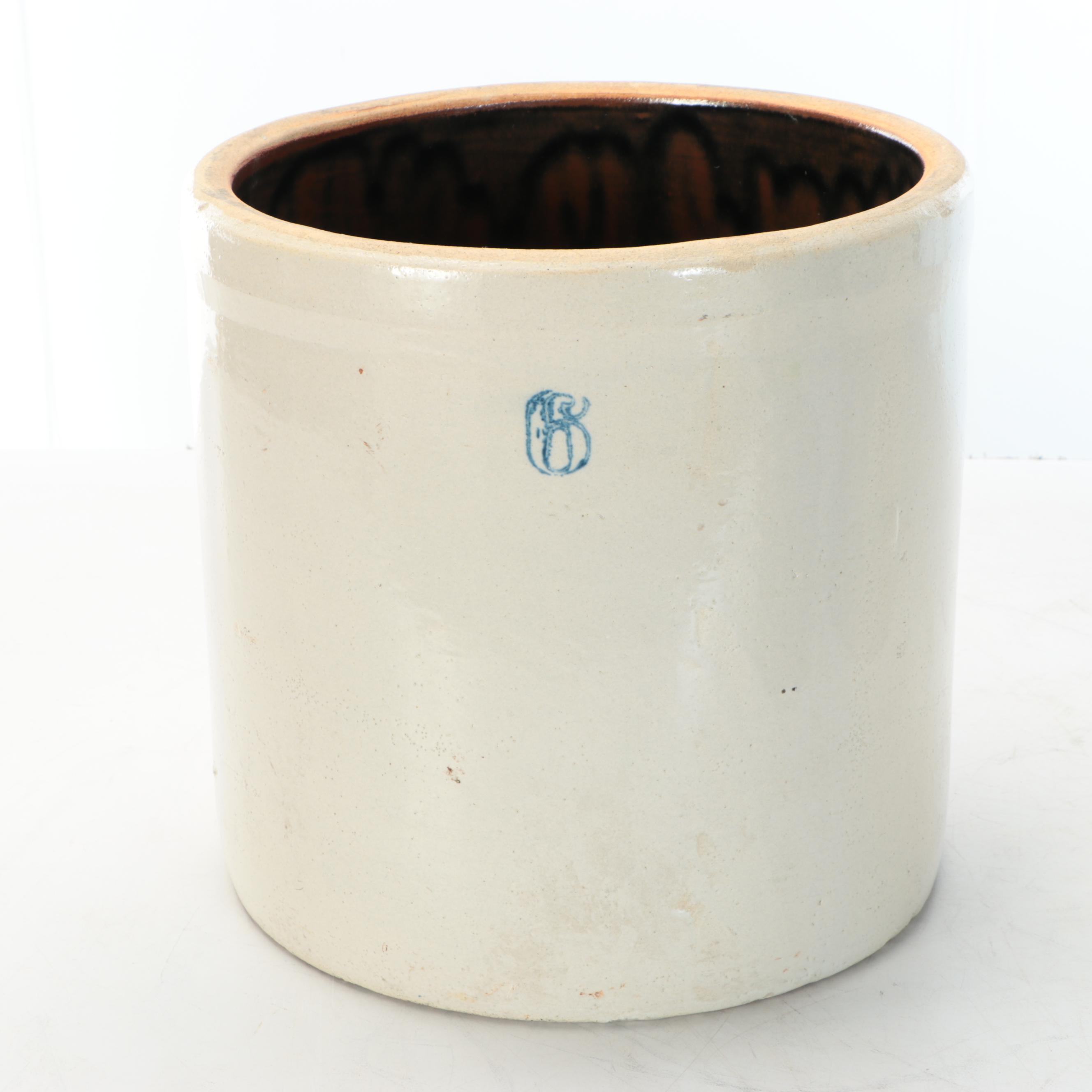 American Salt Glazed Stoneware Crock and Churn with Brown Glazed Jug