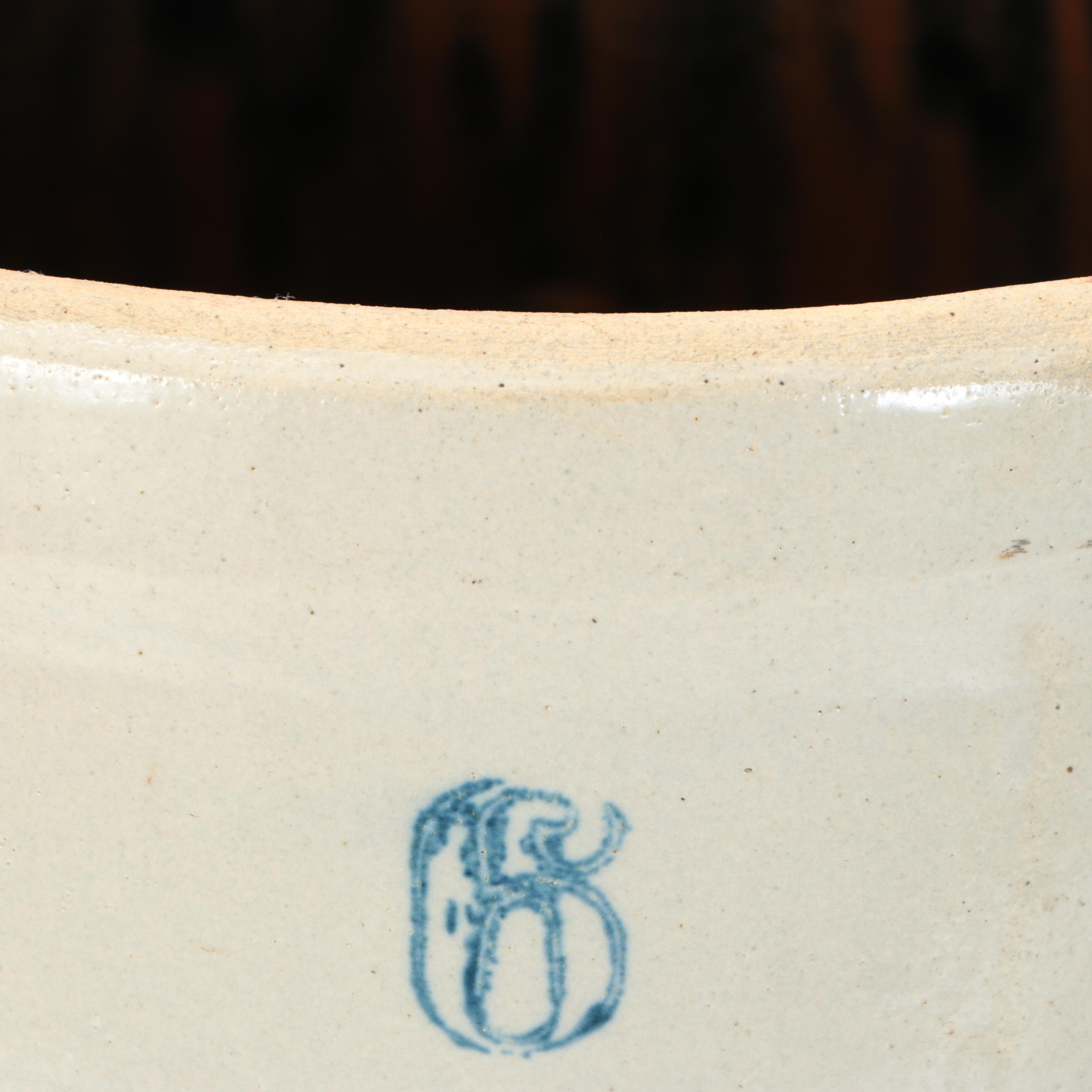 American Salt Glazed Stoneware Crock and Churn with Brown Glazed Jug