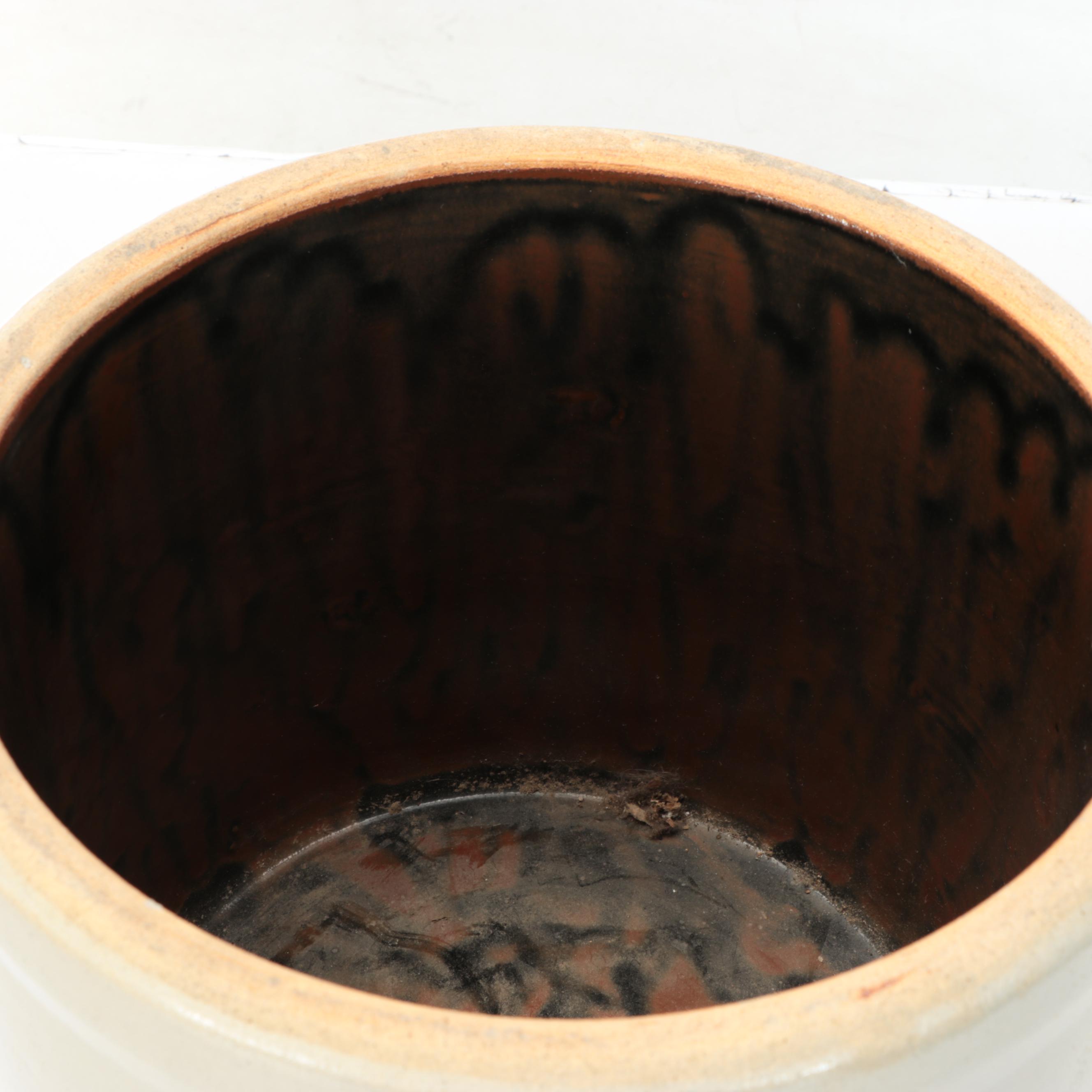 American Salt Glazed Stoneware Crock and Churn with Brown Glazed Jug