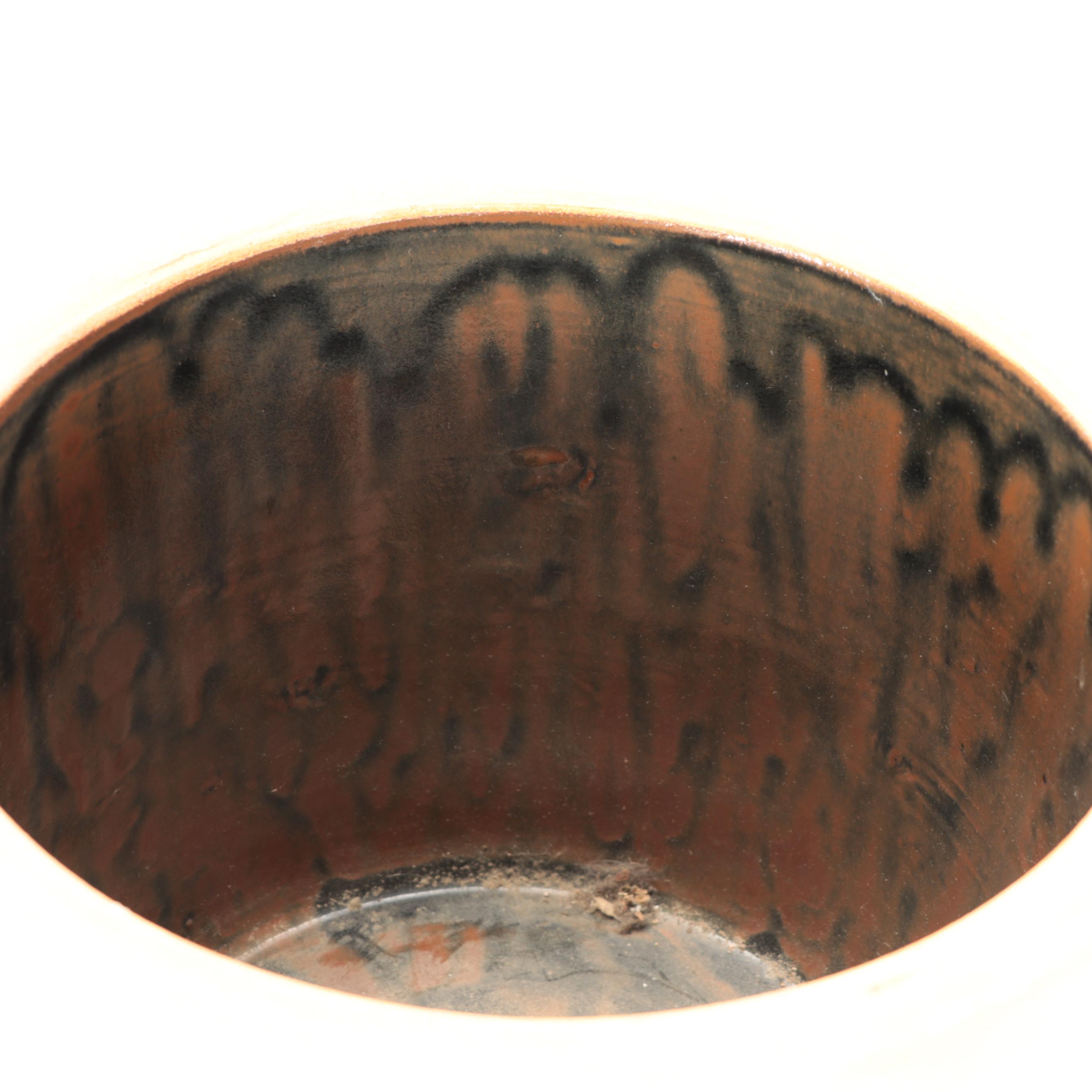 American Salt Glazed Stoneware Crock and Churn with Brown Glazed Jug