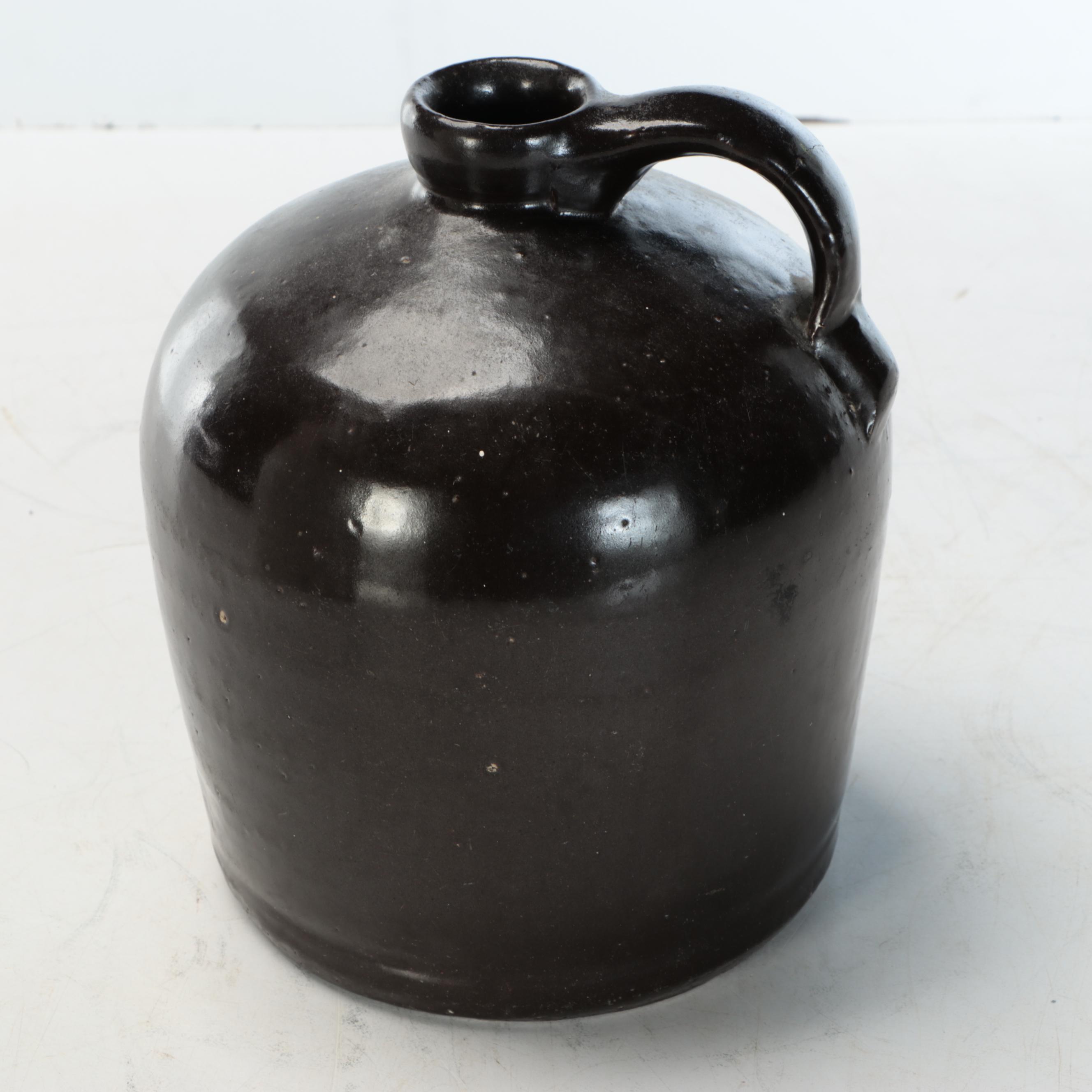 American Salt Glazed Stoneware Crock and Churn with Brown Glazed Jug