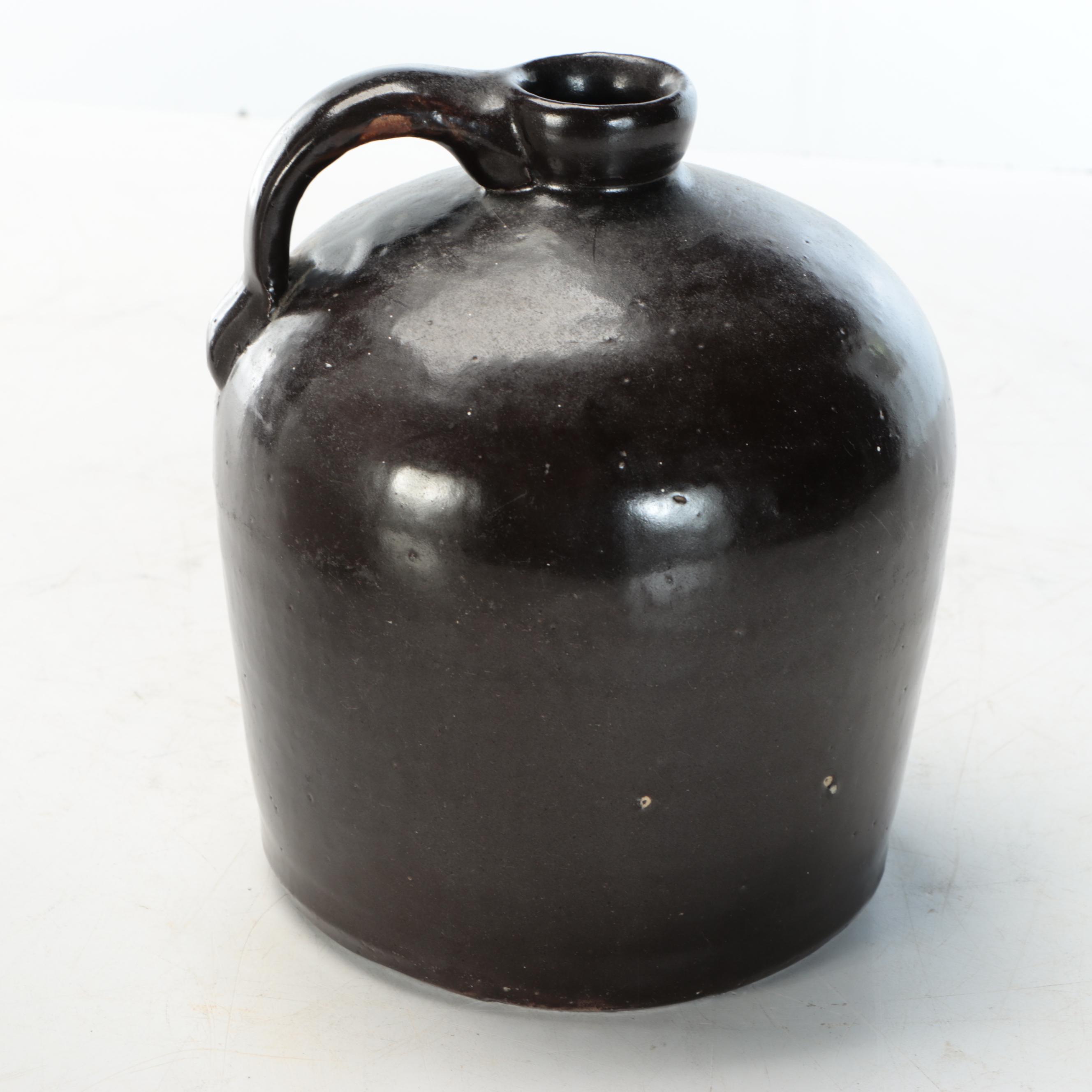 American Salt Glazed Stoneware Crock and Churn with Brown Glazed Jug