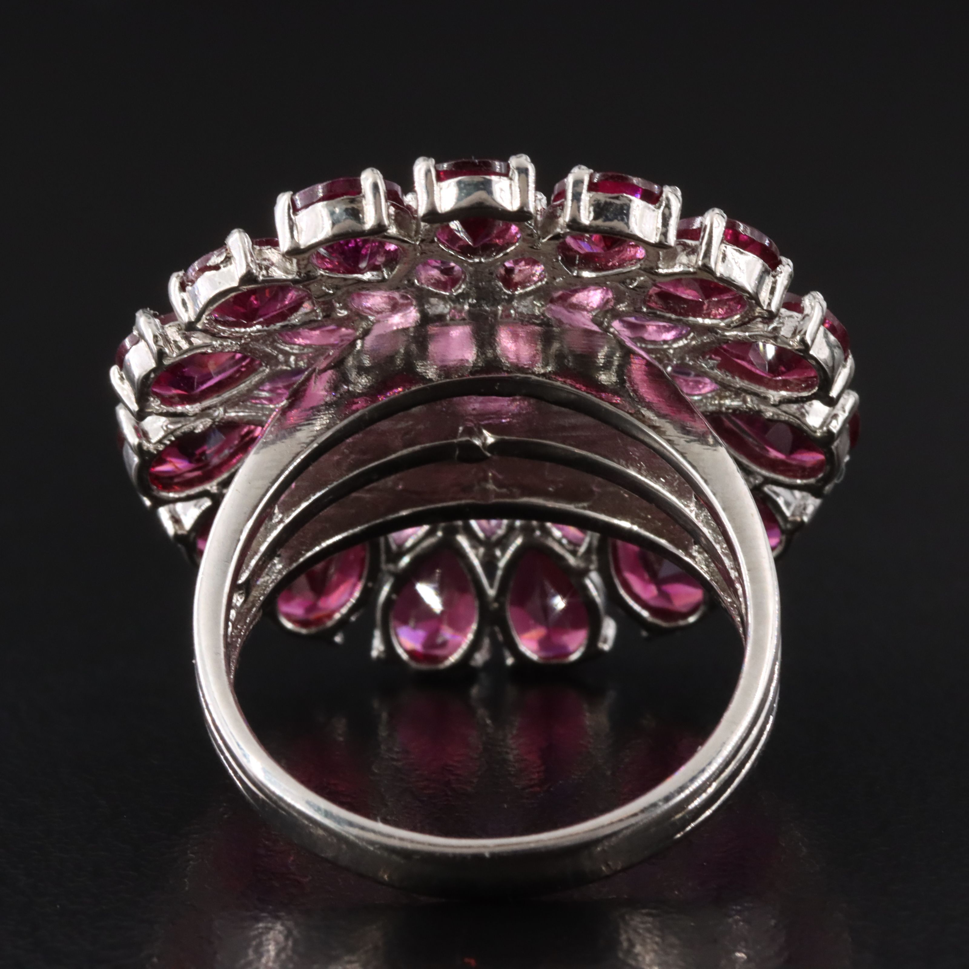 Sterling Garnet and Emerald Floral Ring