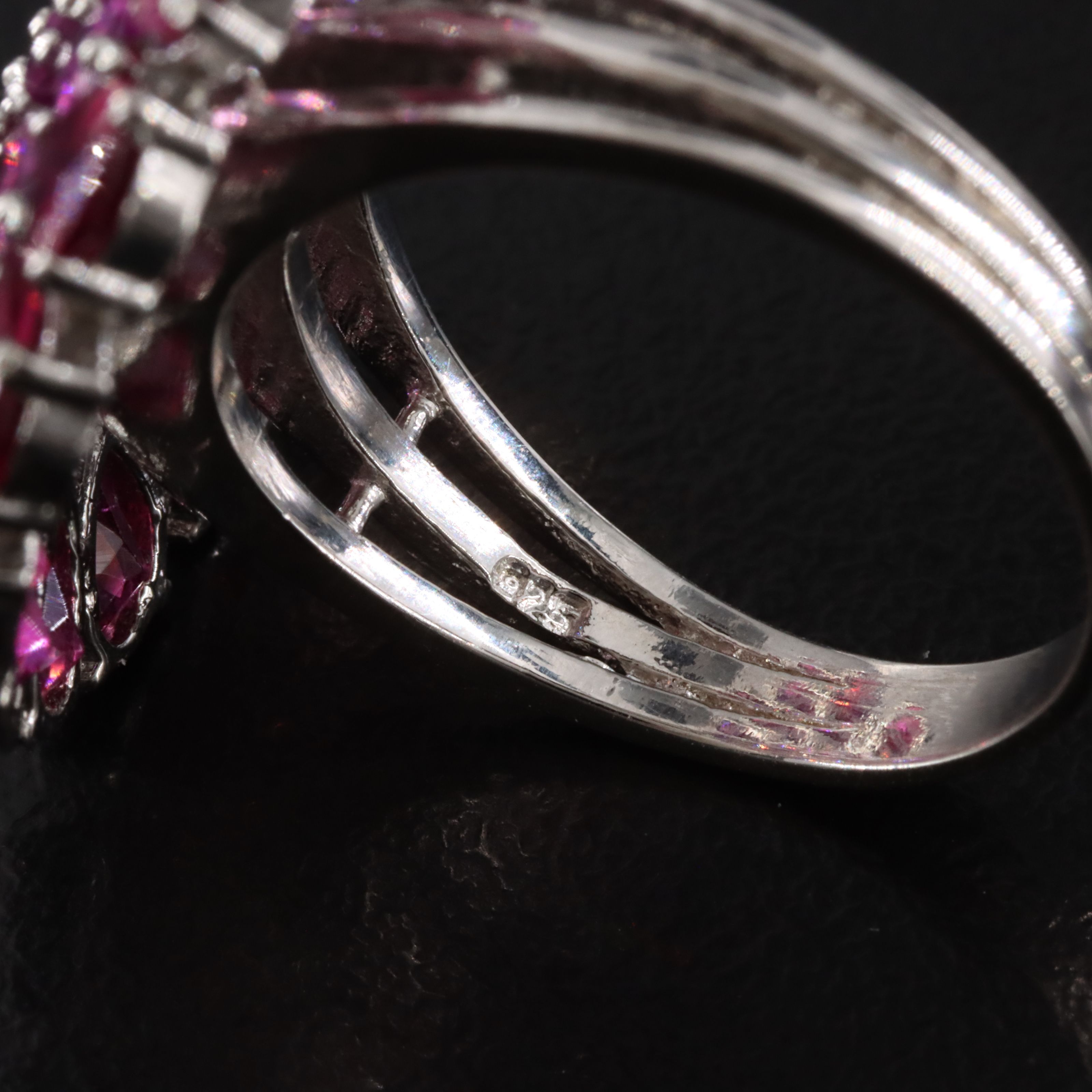 Sterling Garnet and Emerald Floral Ring