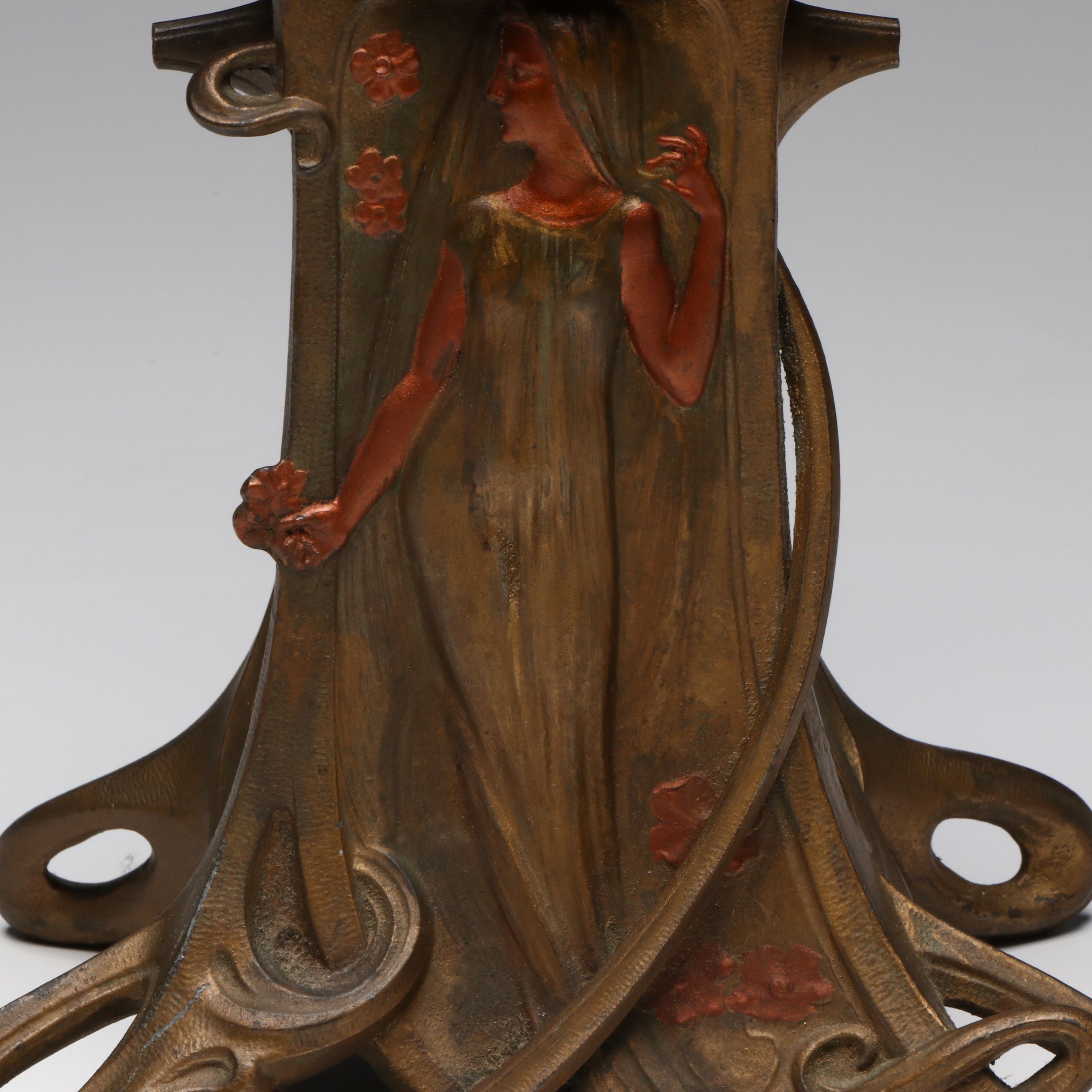 Art Nouveau Ansonia Polychrome Metal Mantel Clock