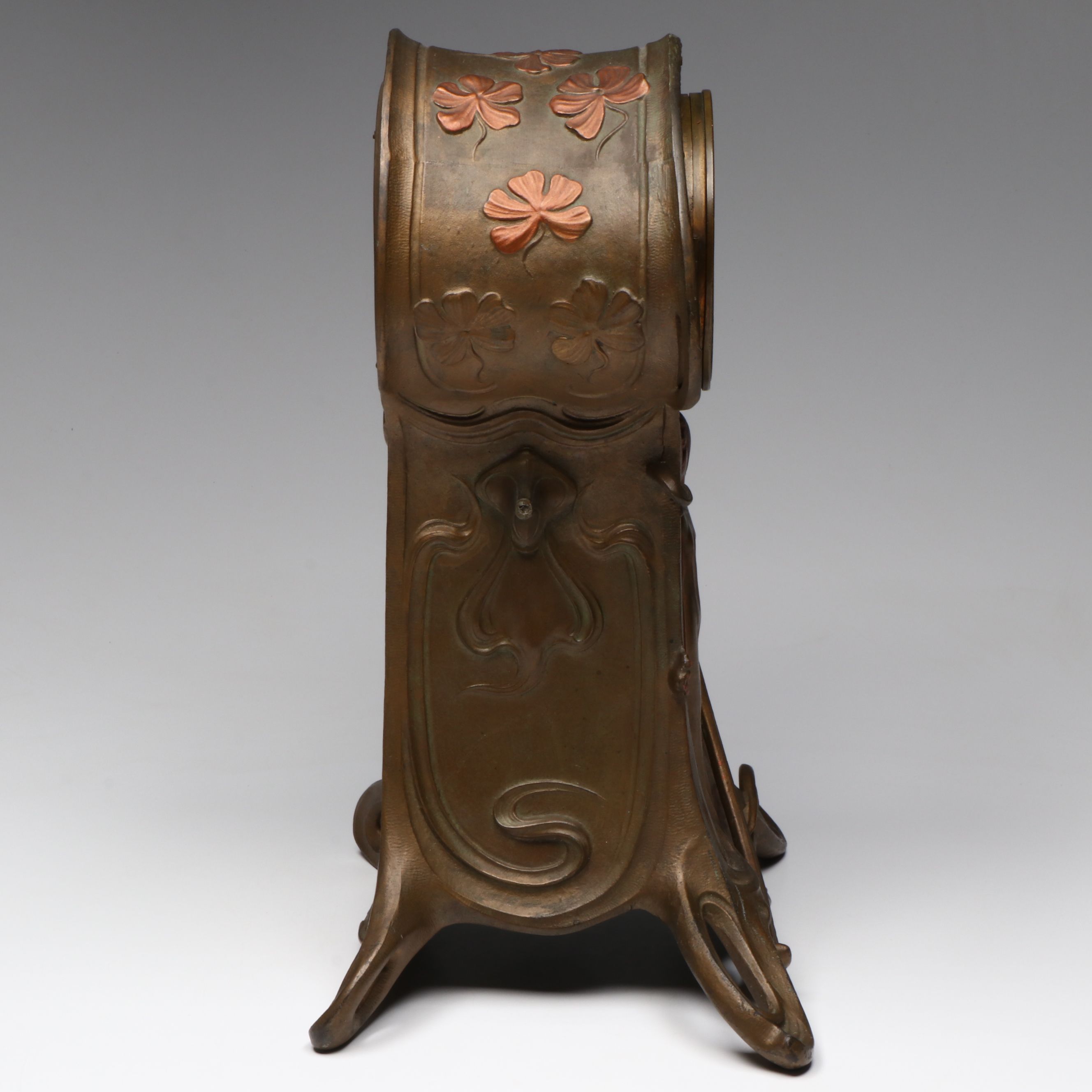 Art Nouveau Ansonia Polychrome Metal Mantel Clock