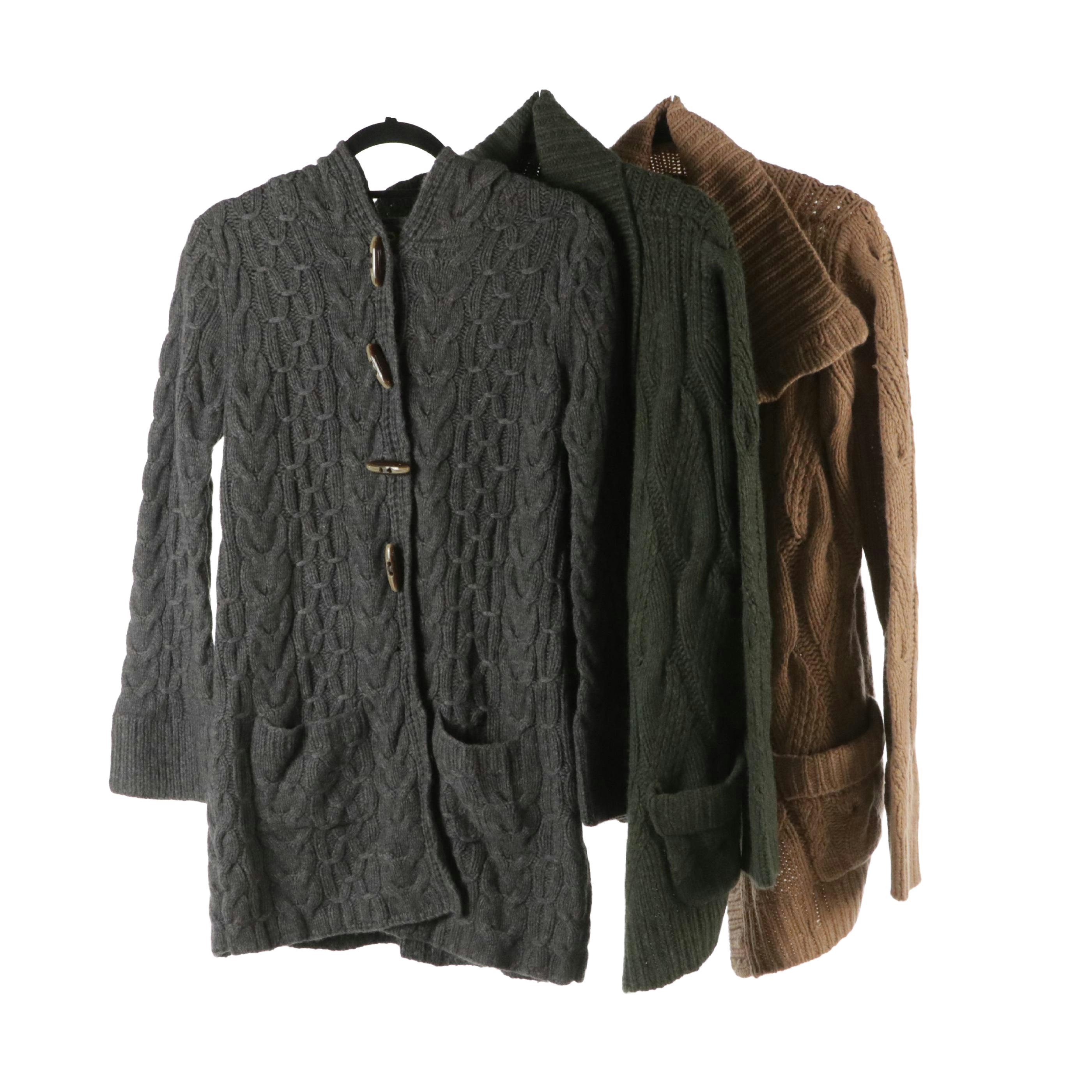 Cochni Knit Cashmere Open Front and Hooded Cardigan Sweaters, With Tags