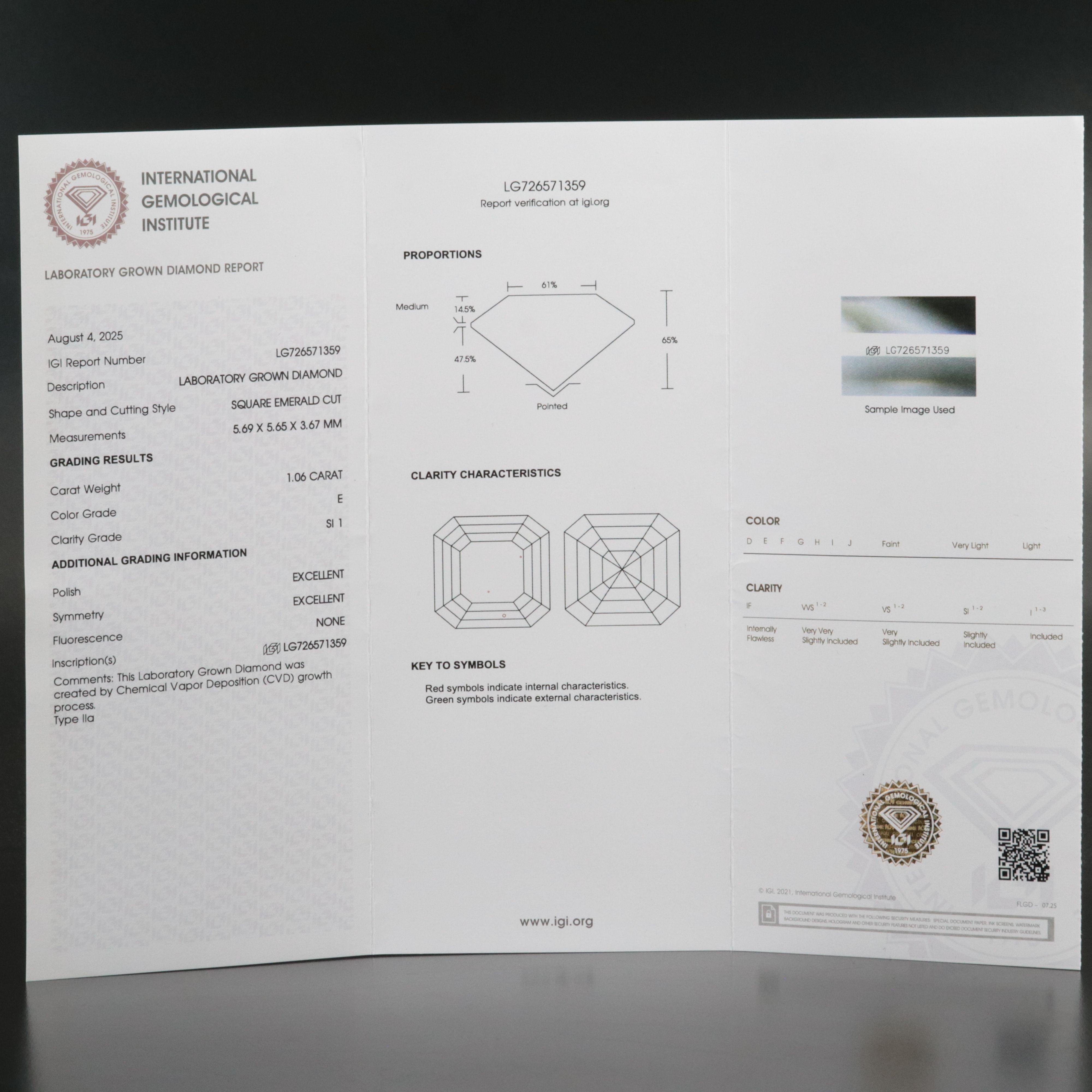 Loose 1.06 CT Lab Grown Diamond with IGI Report