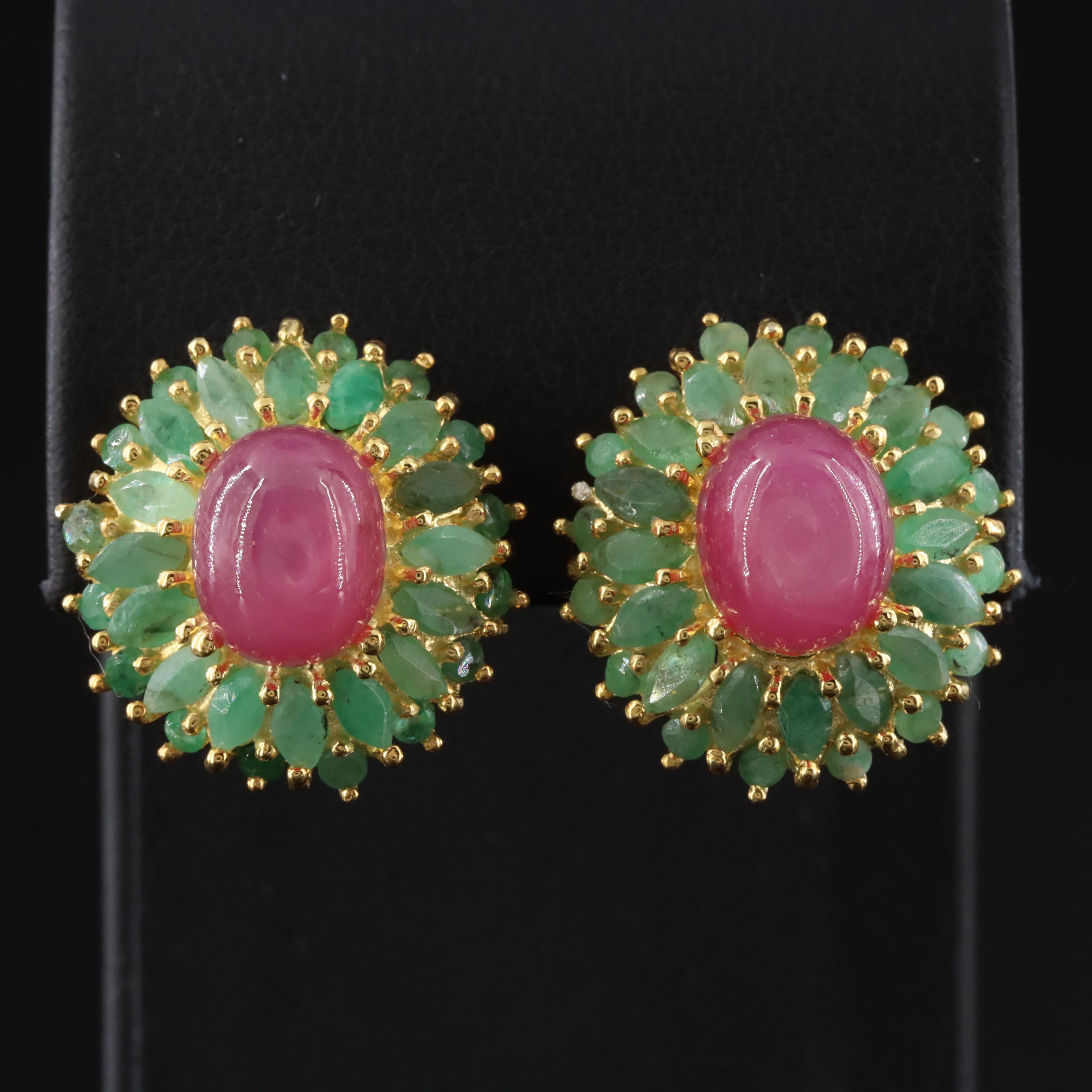 Sterling Emerald and Filled Ruby Floral Earrings
