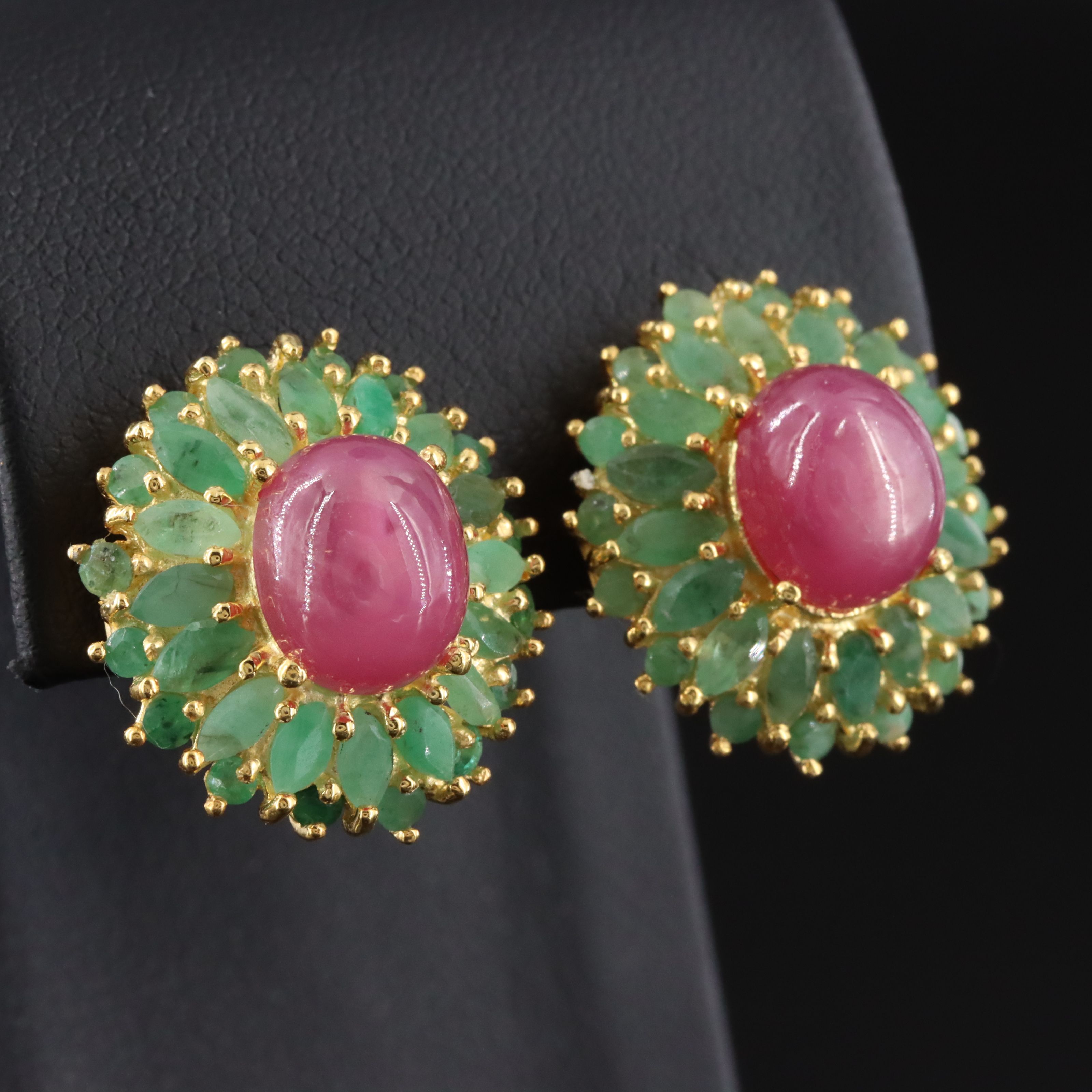 Sterling Emerald and Filled Ruby Floral Earrings
