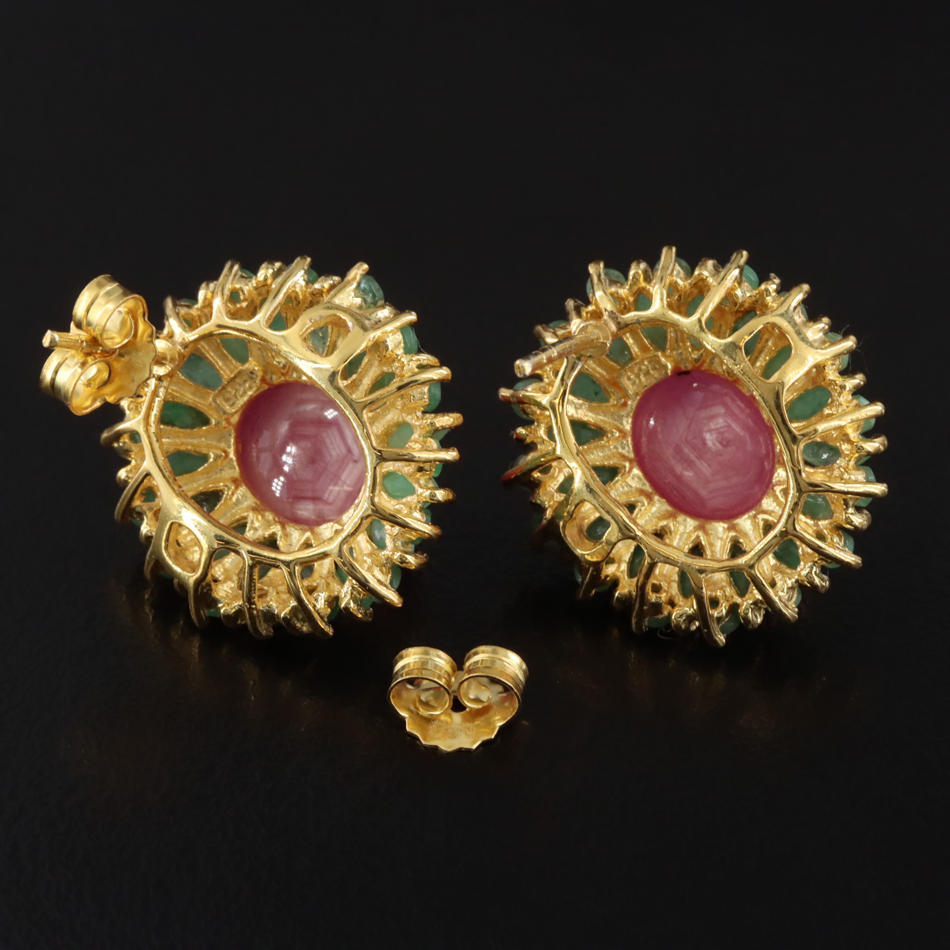 Sterling Emerald and Filled Ruby Floral Earrings