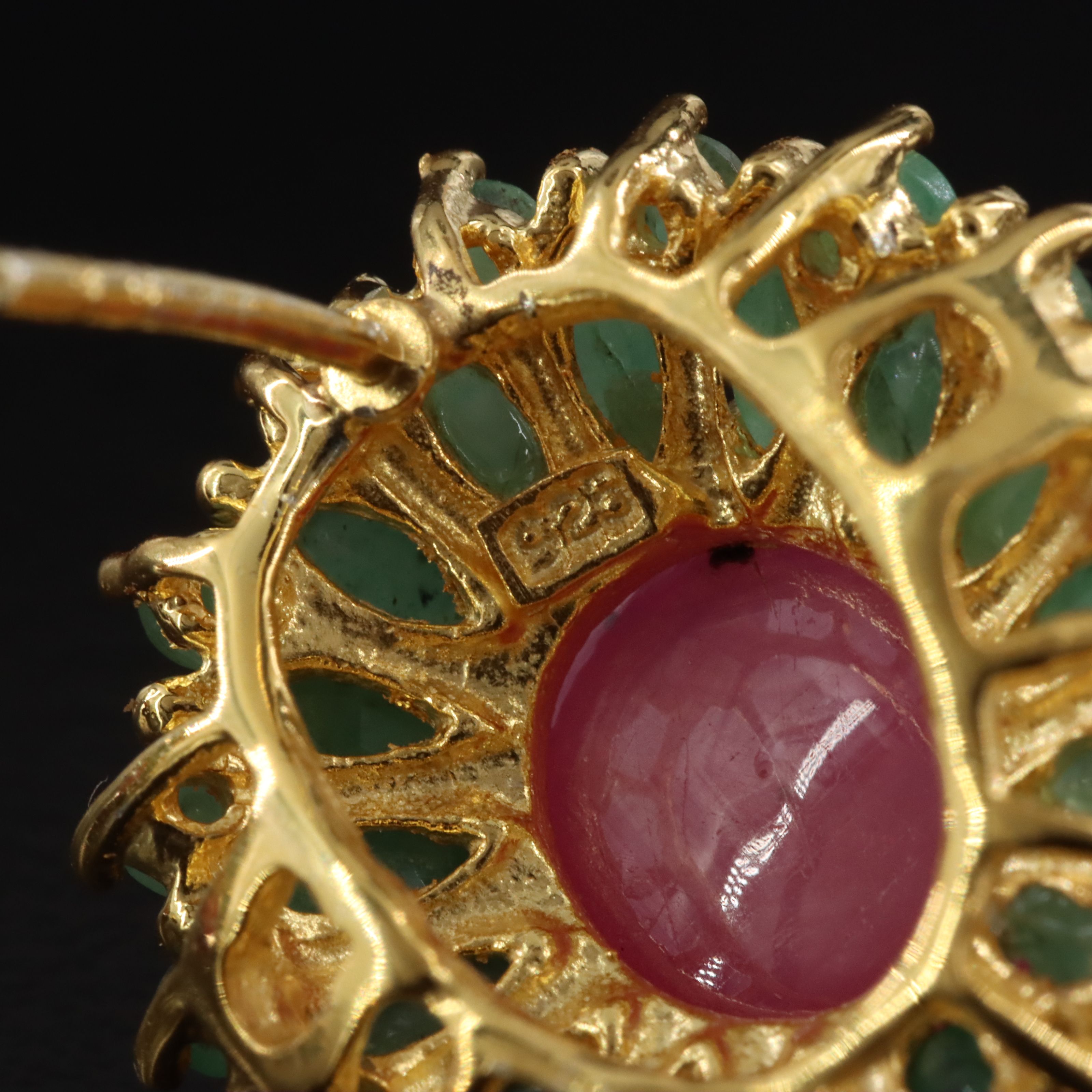 Sterling Emerald and Filled Ruby Floral Earrings