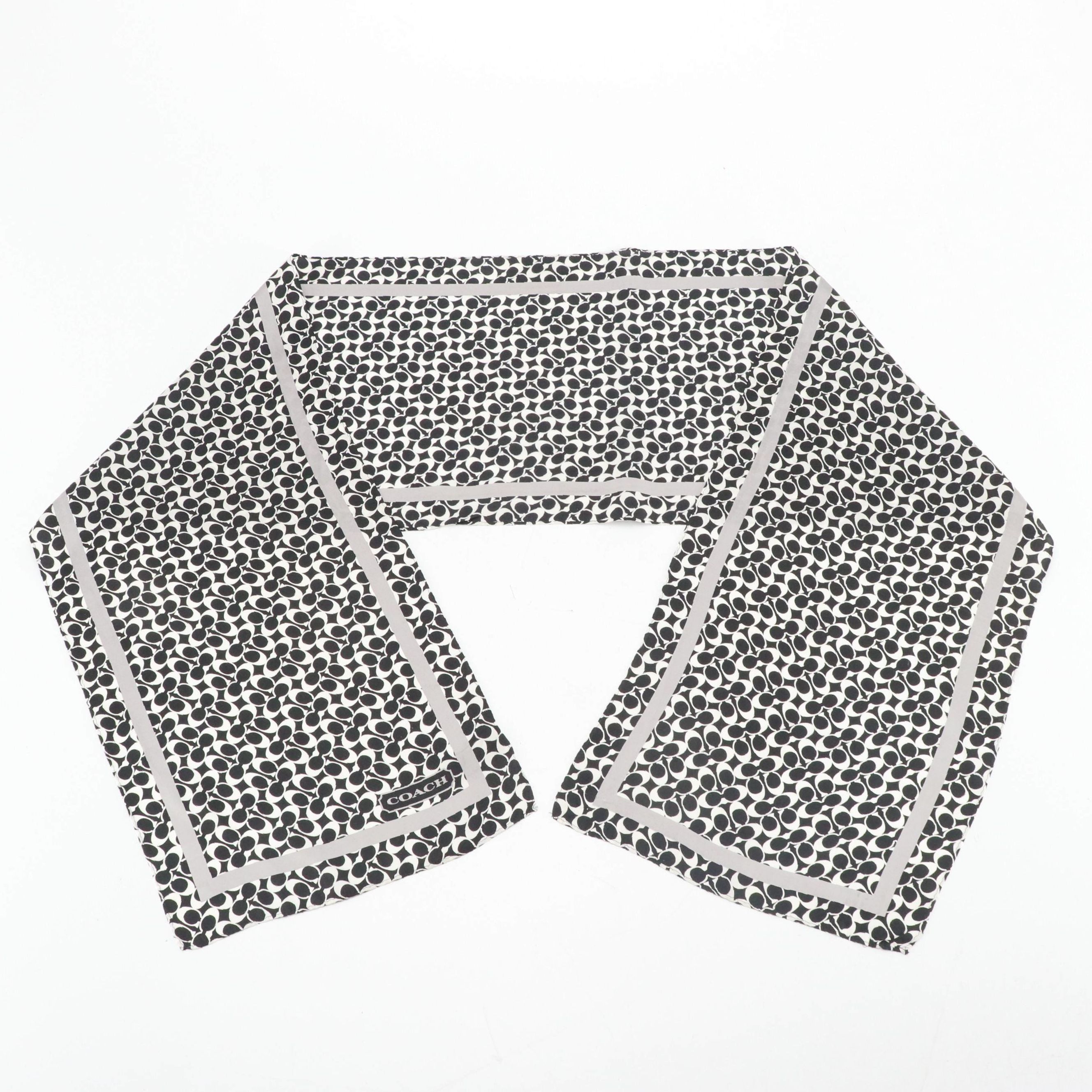 Coach B&W Signature Print Silk Scarf