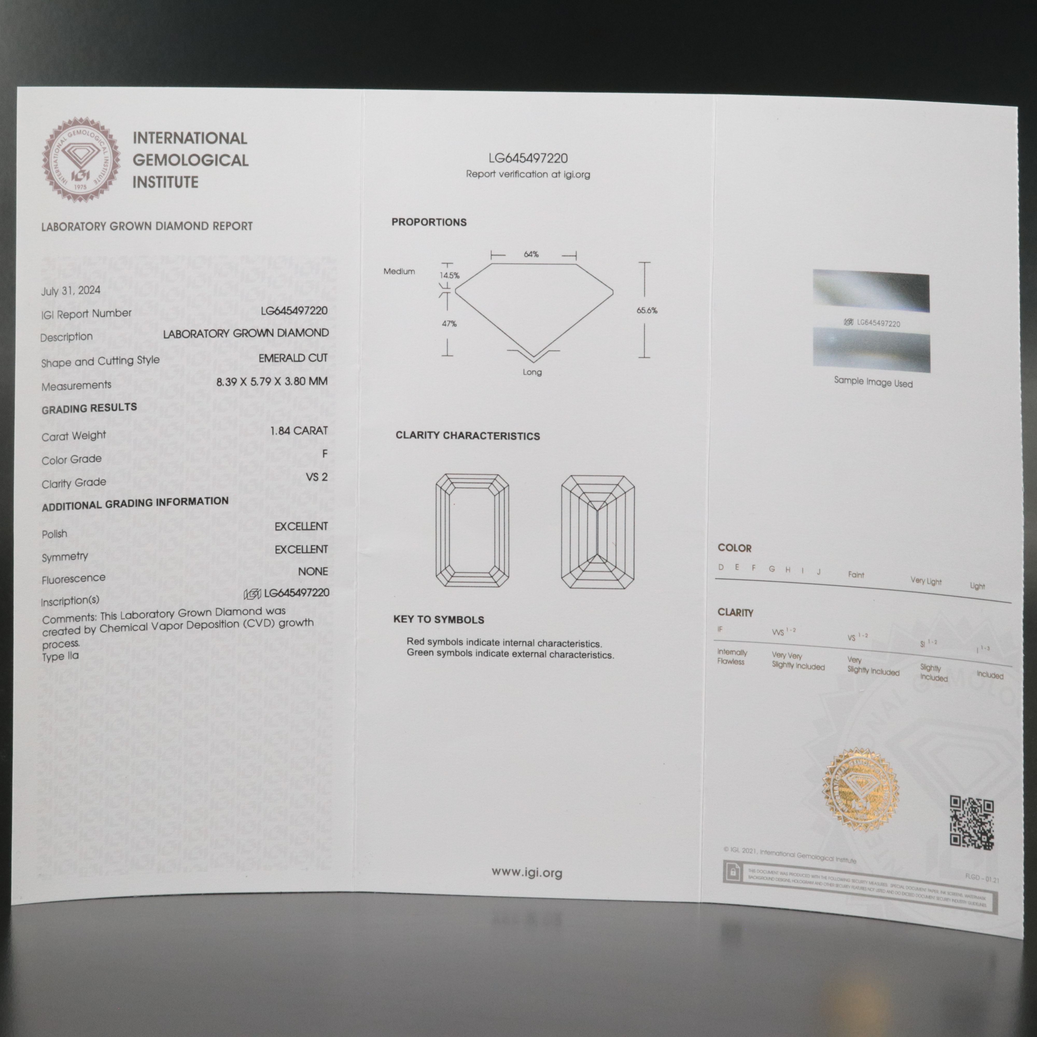 Loose 1.84 CT Lab Grown Diamond with IGI Report