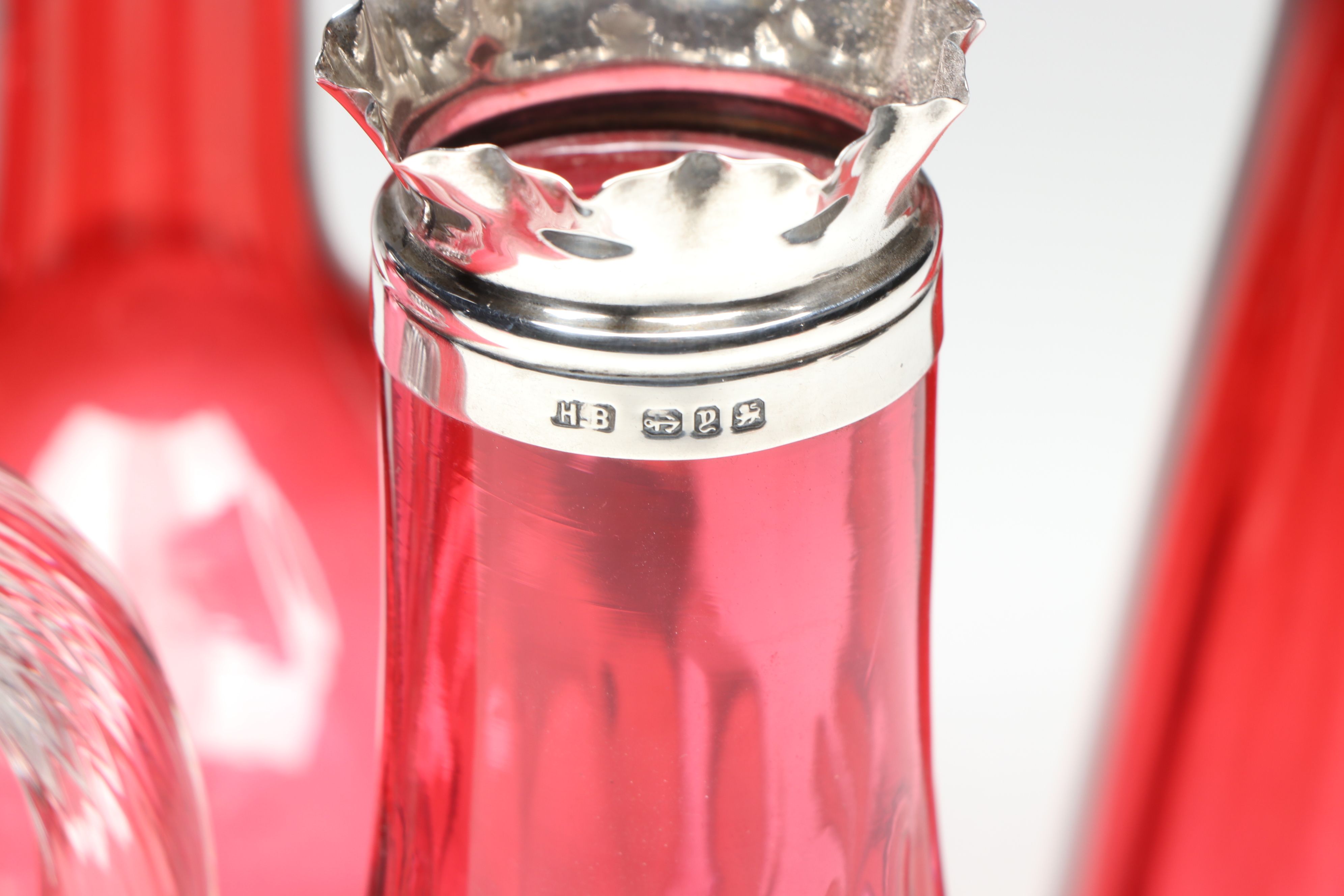 Henry Bourne Sterling and Cranberry Glass Vase with More Table Accessories