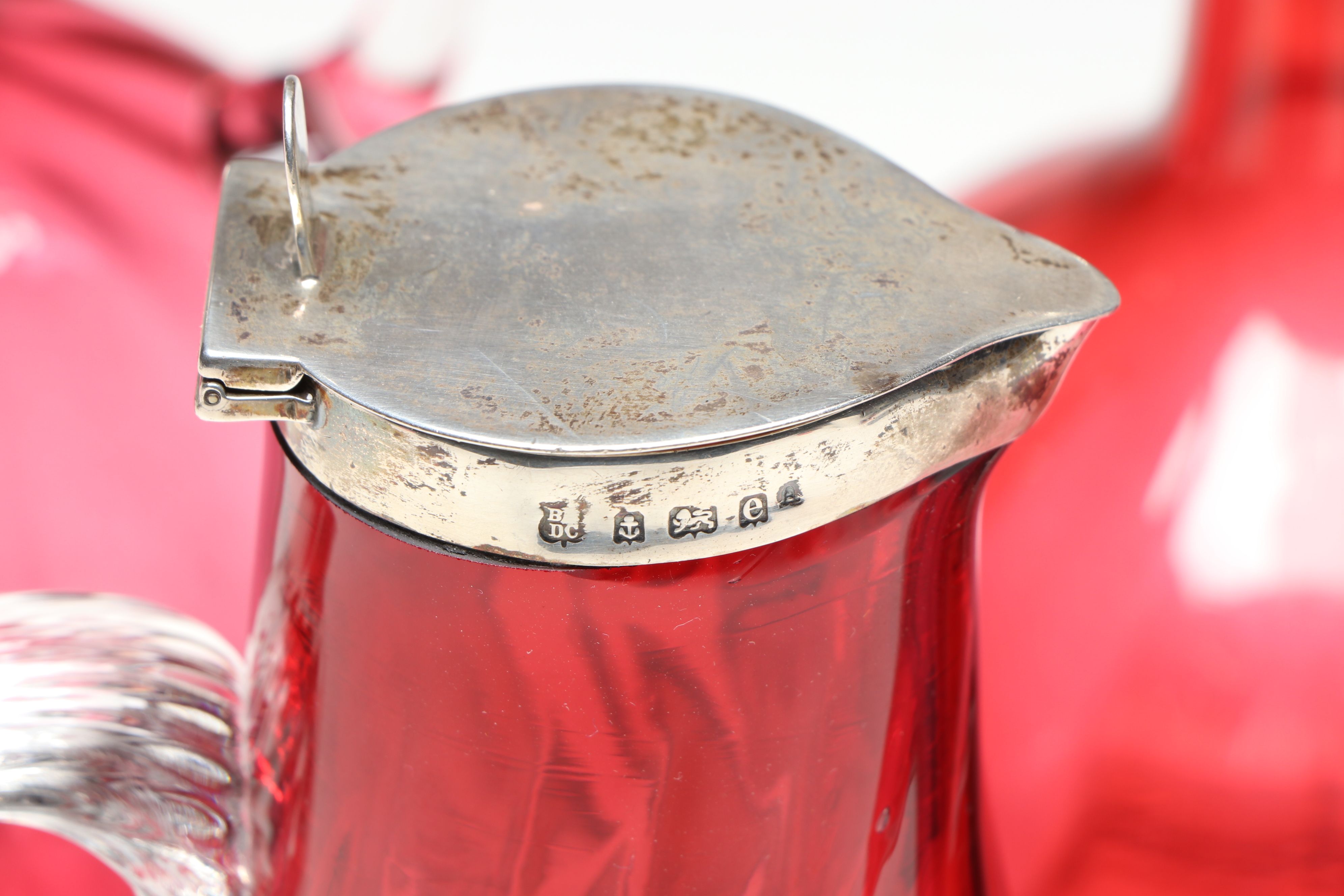 Henry Bourne Sterling and Cranberry Glass Vase with More Table Accessories