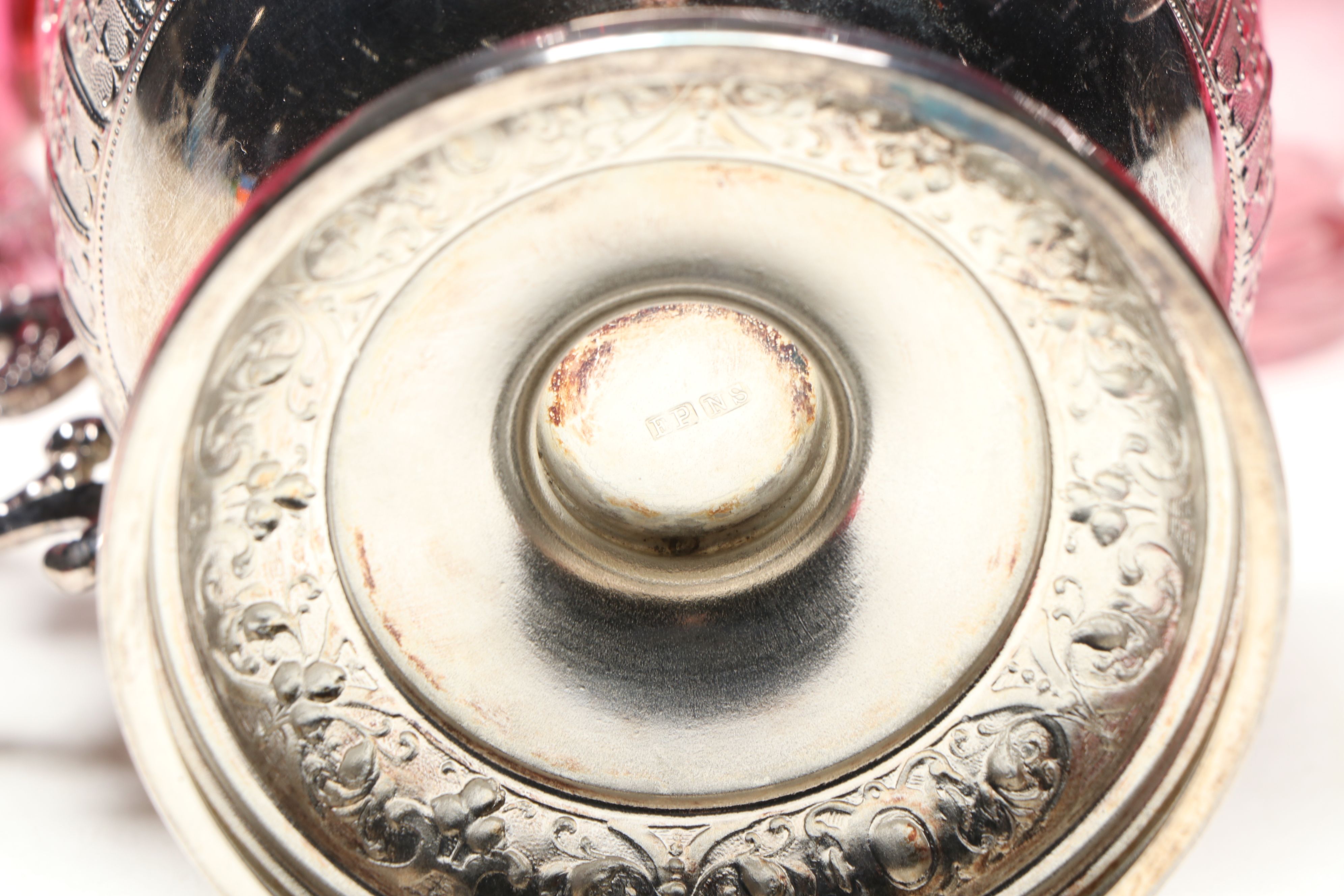 Henry Bourne Sterling and Cranberry Glass Vase with More Table Accessories