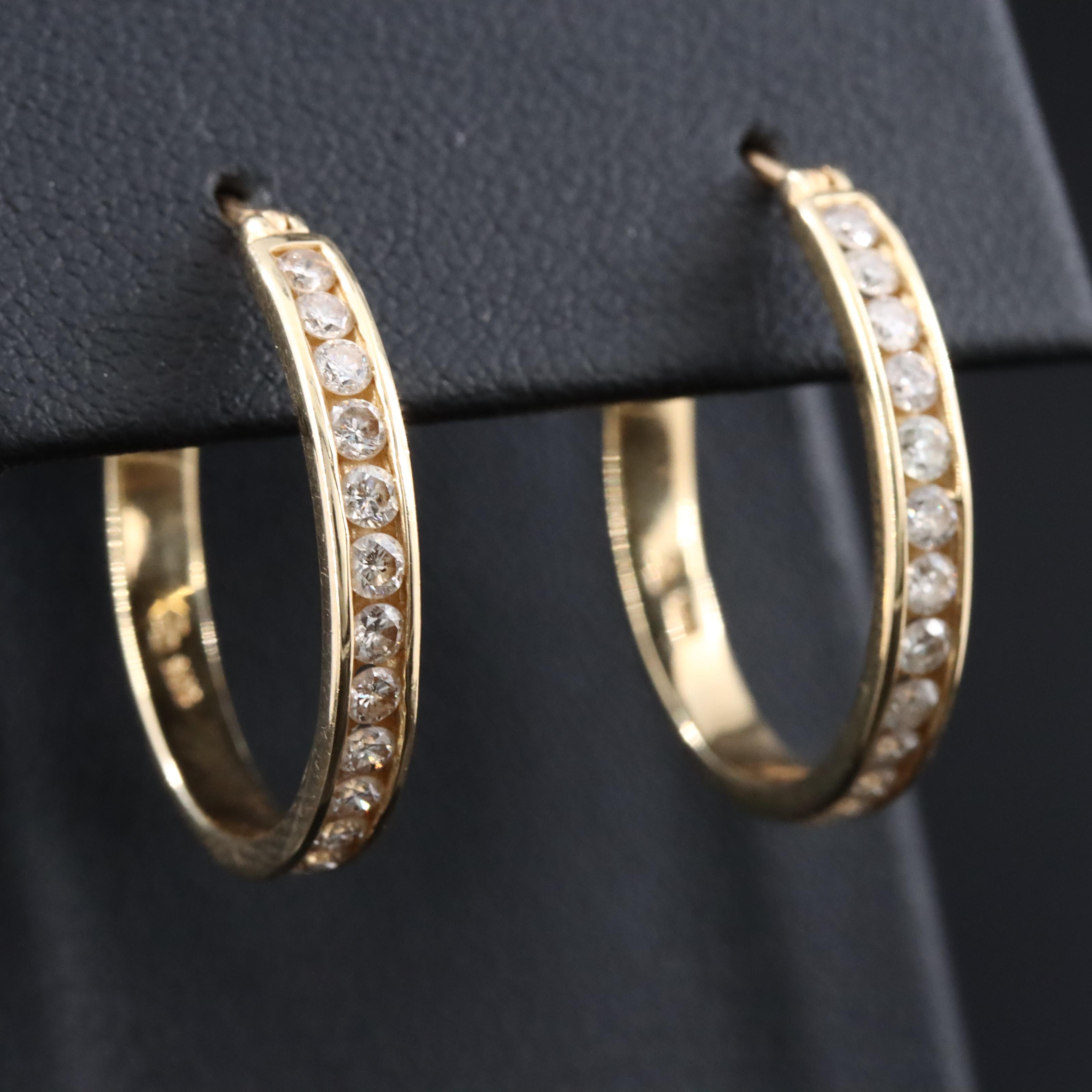 14K 1.00 CTW Diamond Hoop Earrings