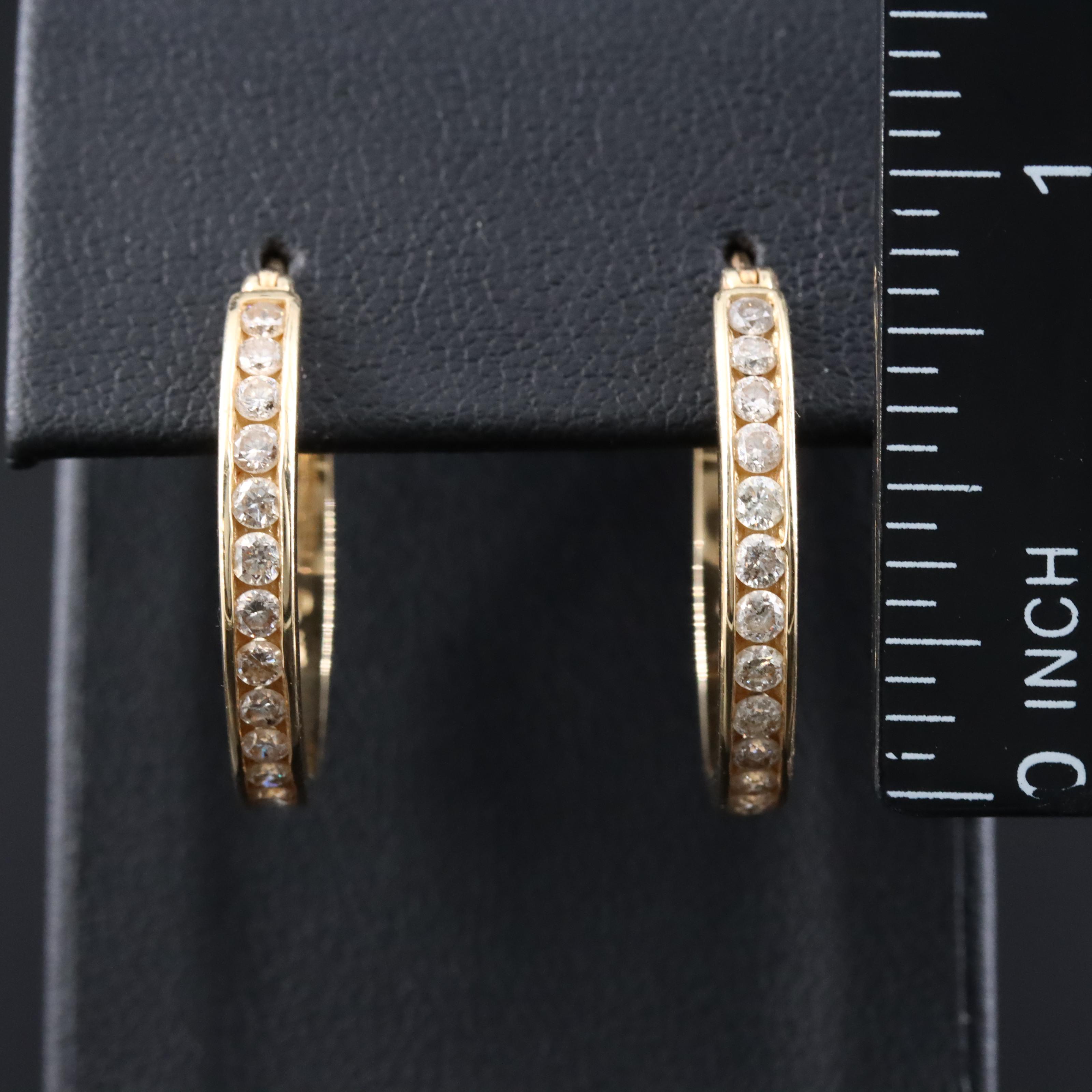 14K 1.00 CTW Diamond Hoop Earrings