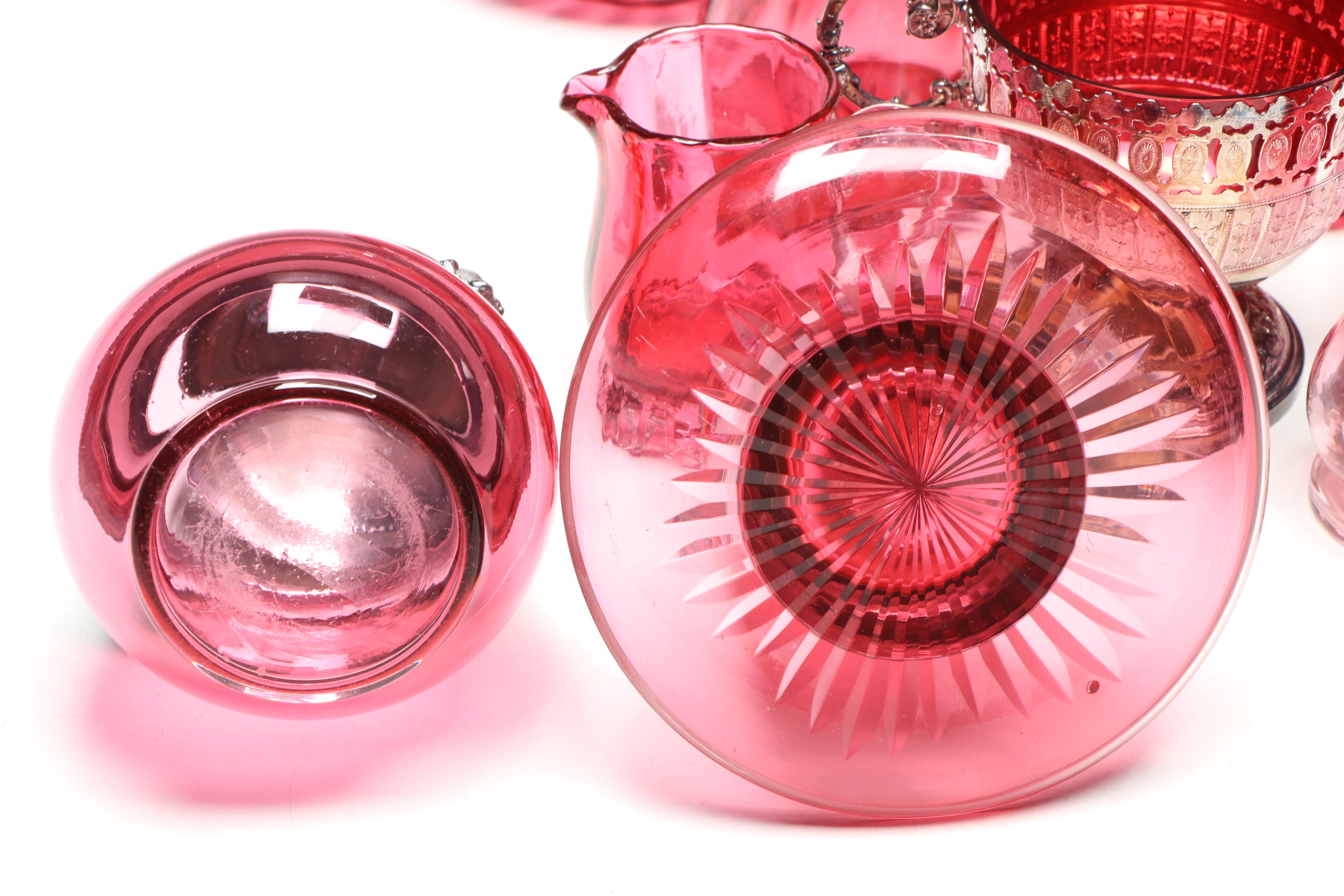 Henry Bourne Sterling and Cranberry Glass Vase with More Table Accessories