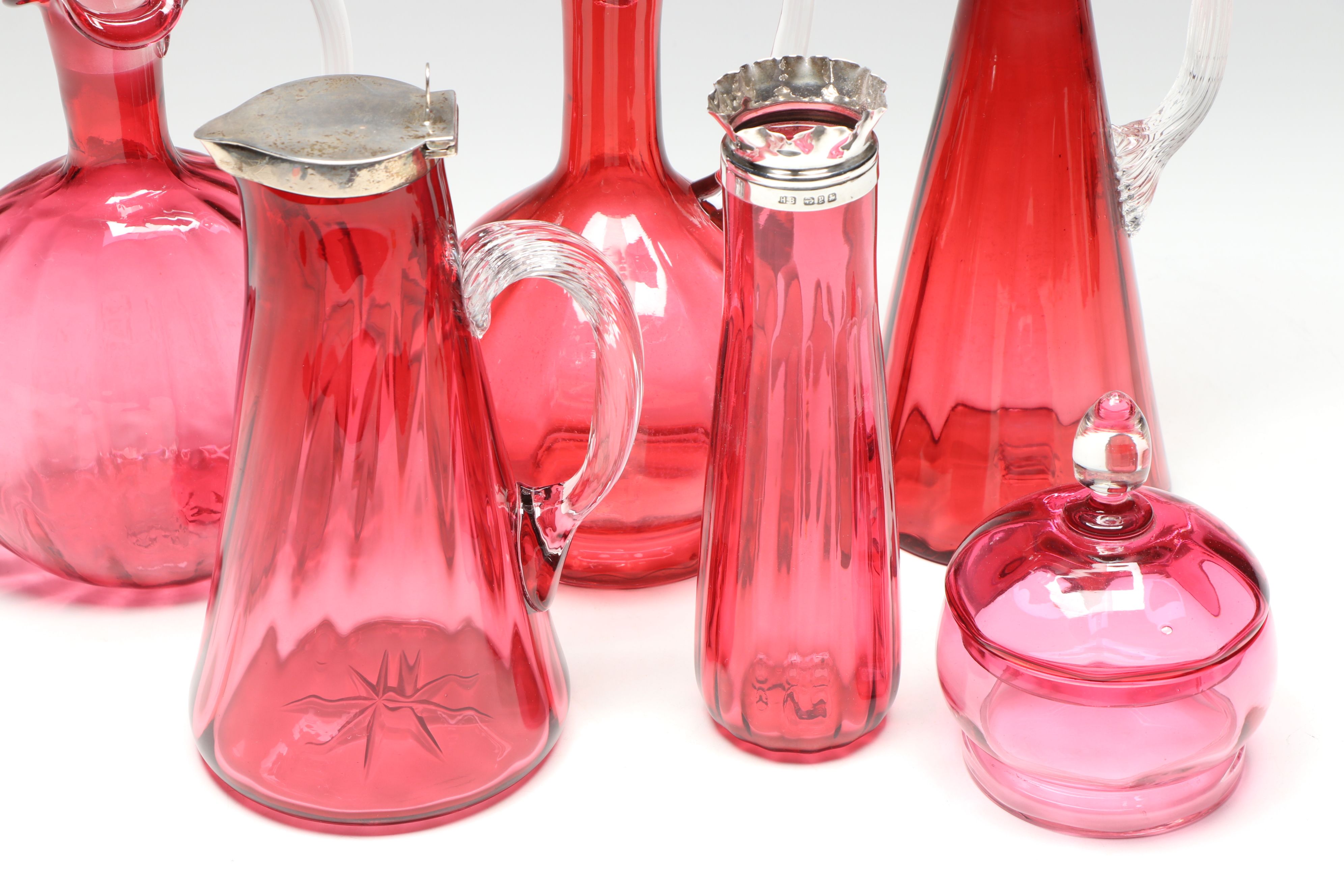 Henry Bourne Sterling and Cranberry Glass Vase with More Table Accessories