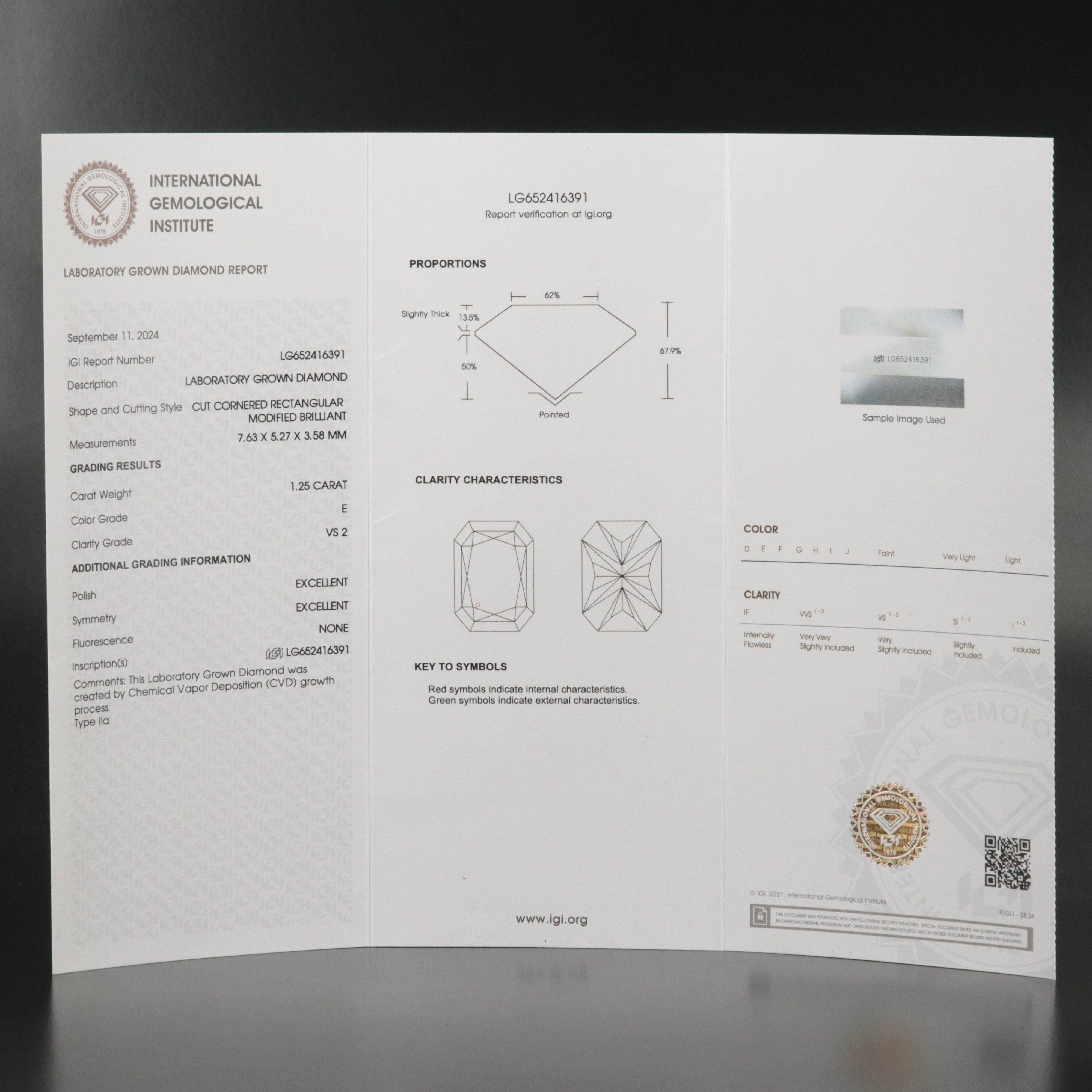 Loose 1.25 CT Lab Grown Diamond with IGI Report