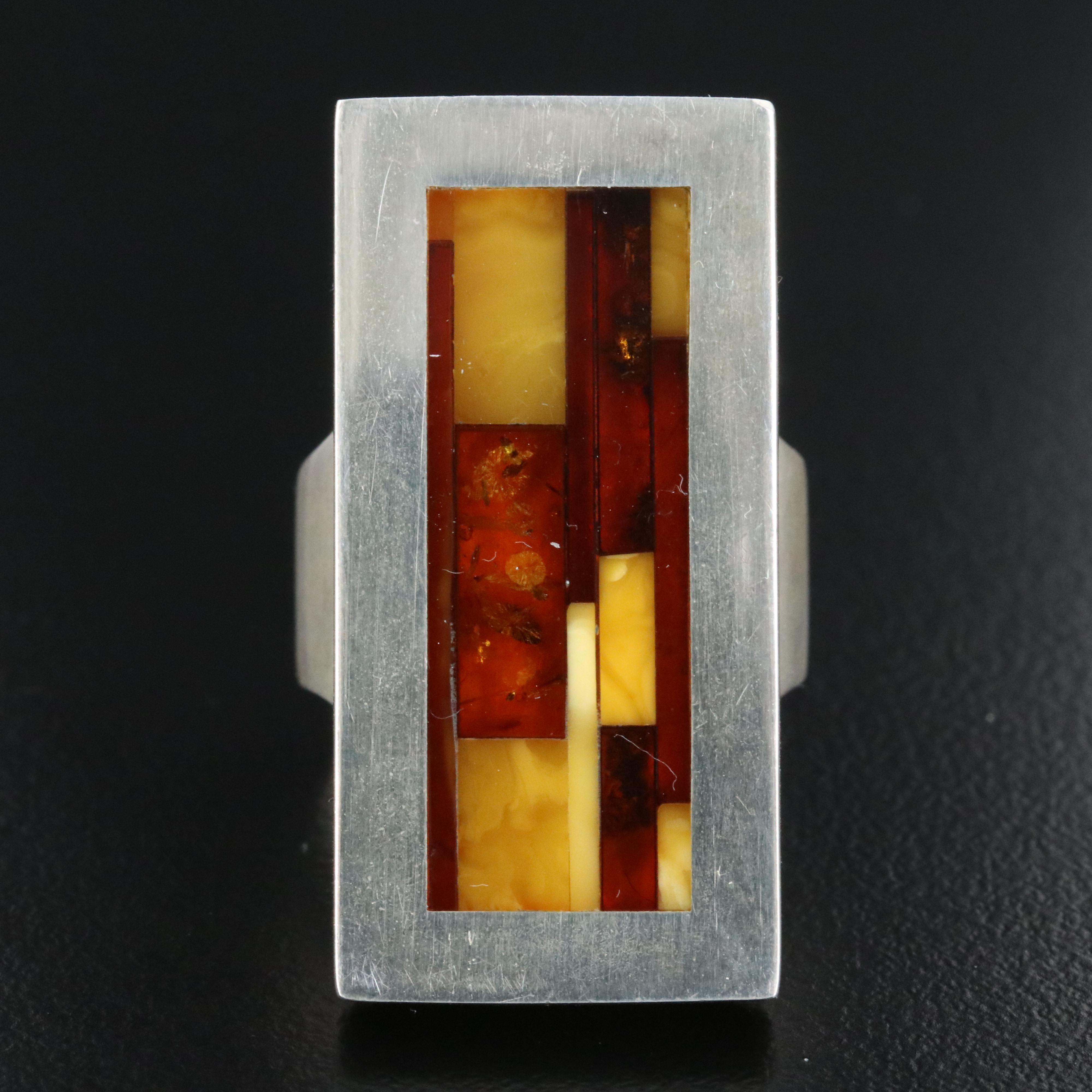 Polish Sterling Amber Mosaic Ring