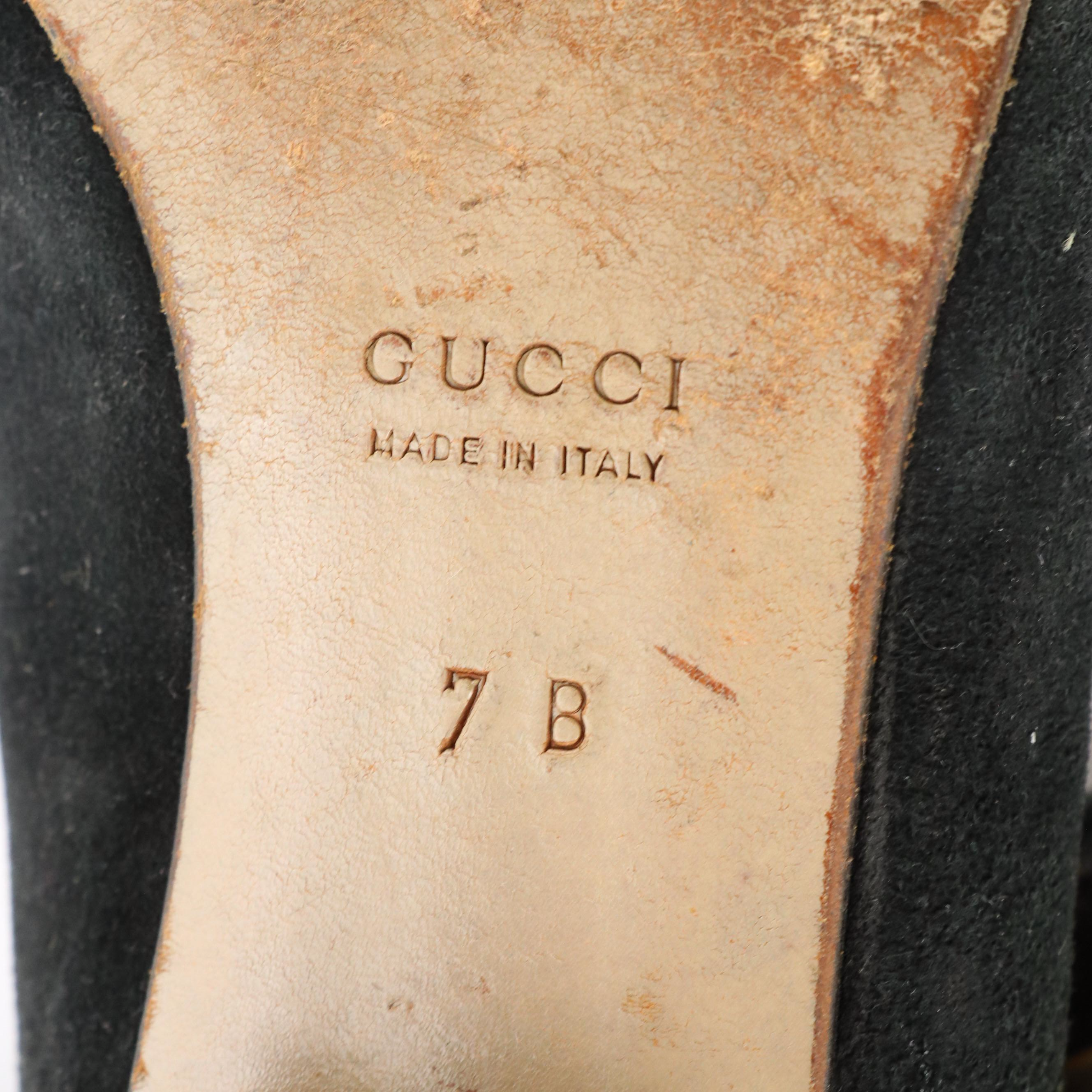 Gucci Vintage Black Leather Horsebit Heeled Loafers and Square-Toe Shoes