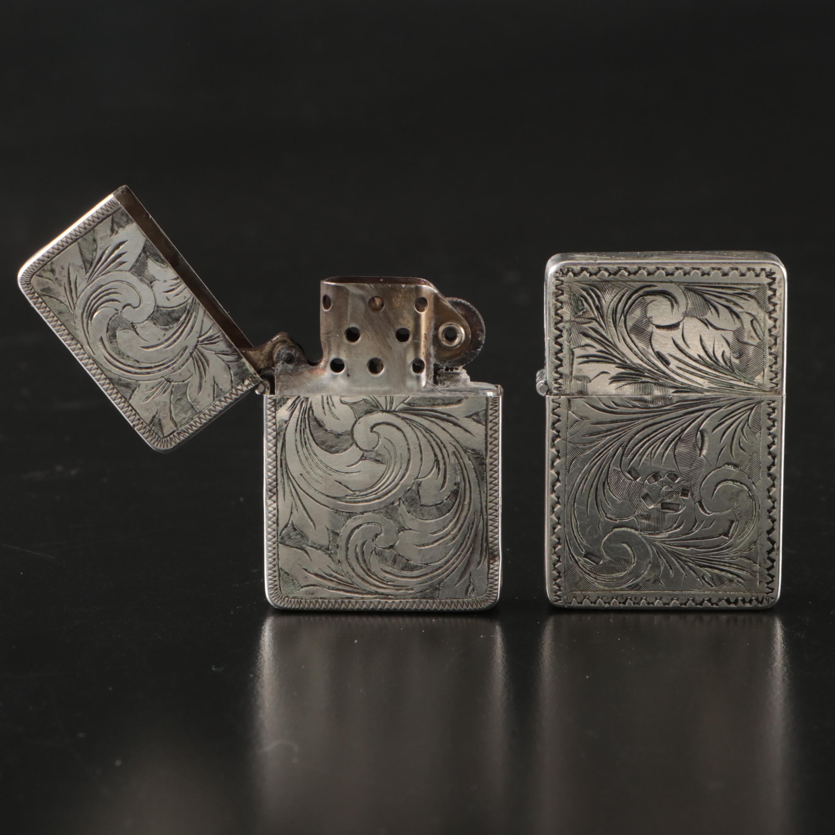 Mid-Century Zippo Windproof Lighters with 800 Silver Case