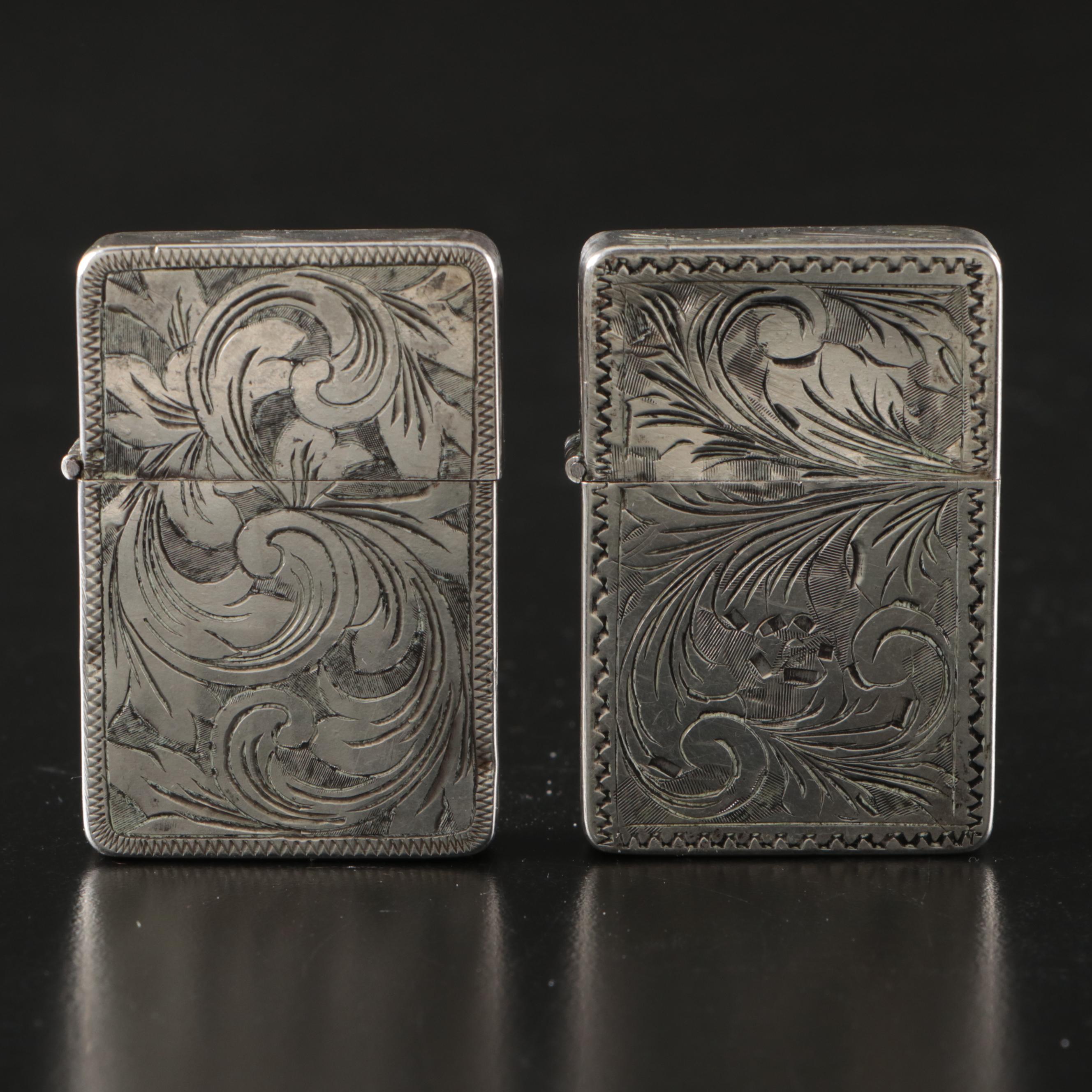 Mid-Century Zippo Windproof Lighters with 800 Silver Case