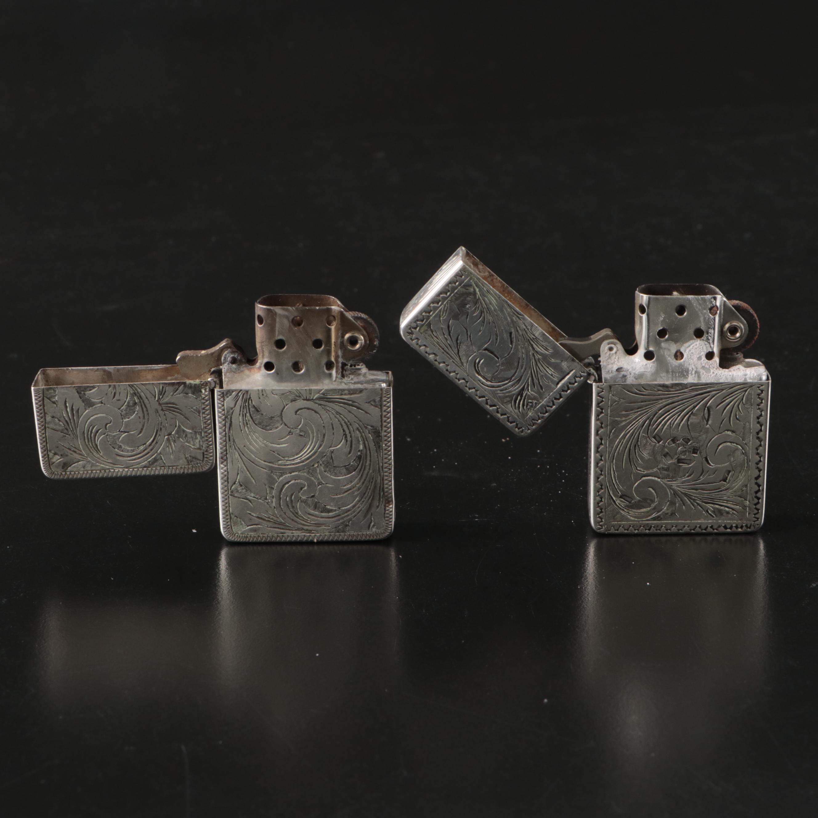 Mid-Century Zippo Windproof Lighters with 800 Silver Case