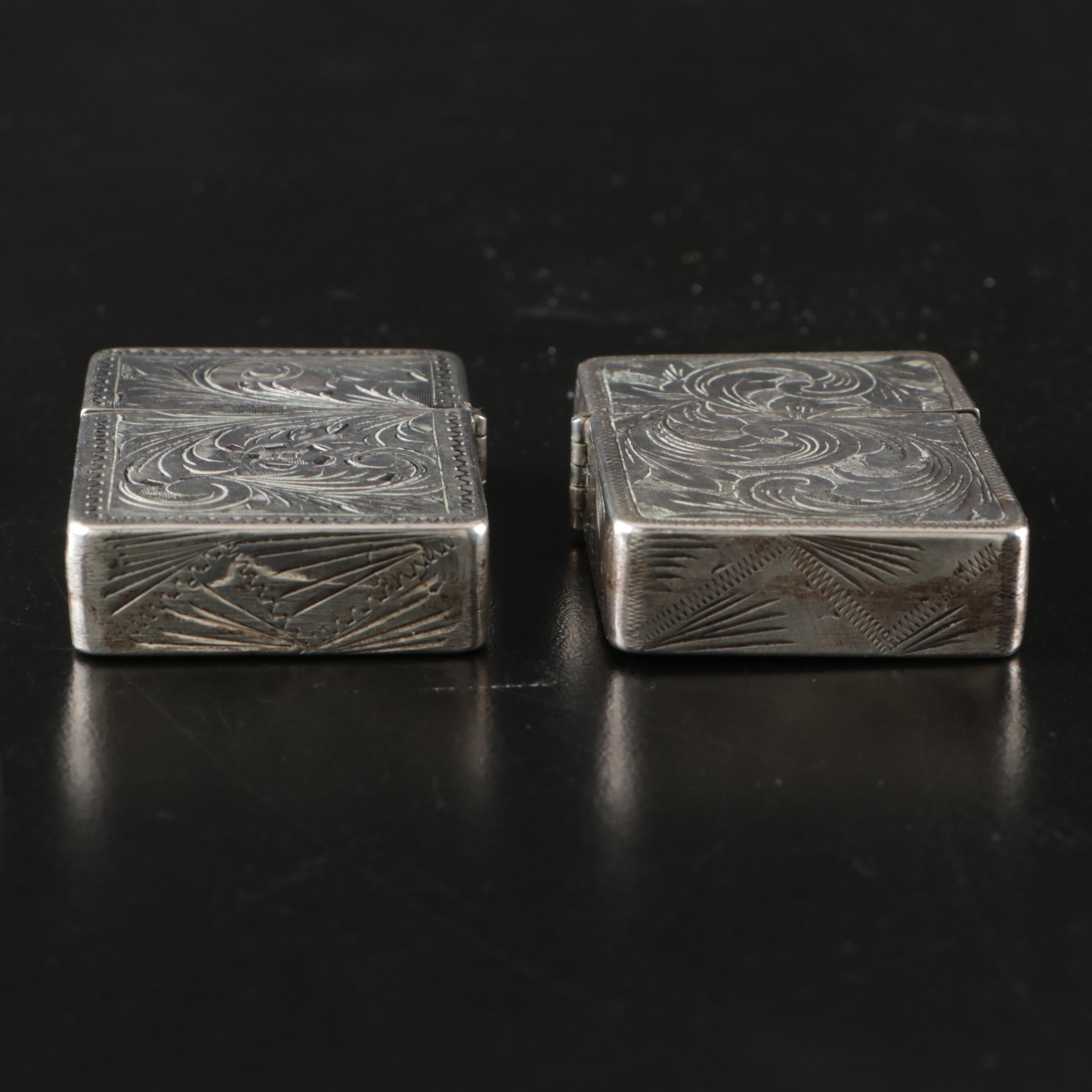 Mid-Century Zippo Windproof Lighters with 800 Silver Case