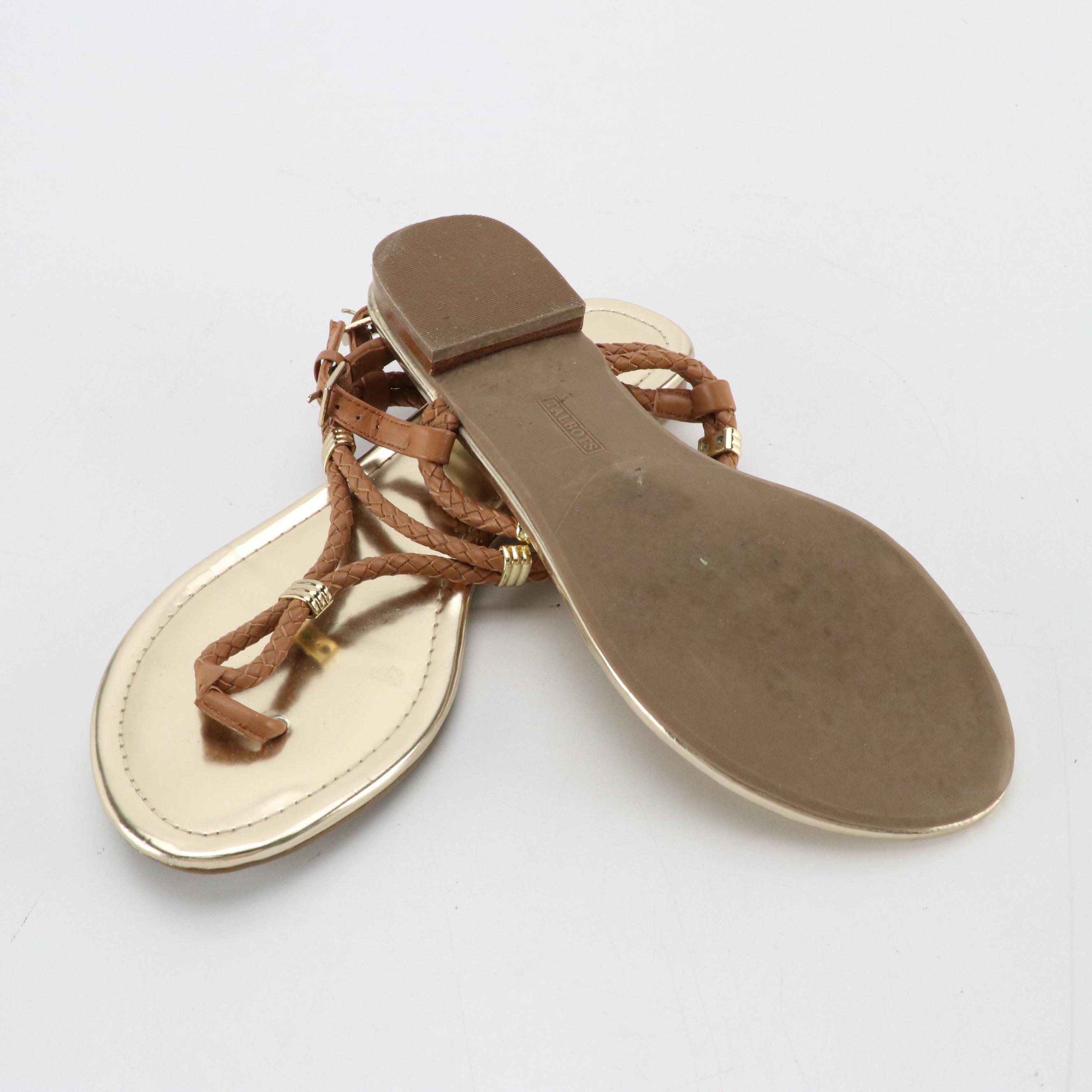 Talbots Black Leather and Brown Leather Braided Sandals