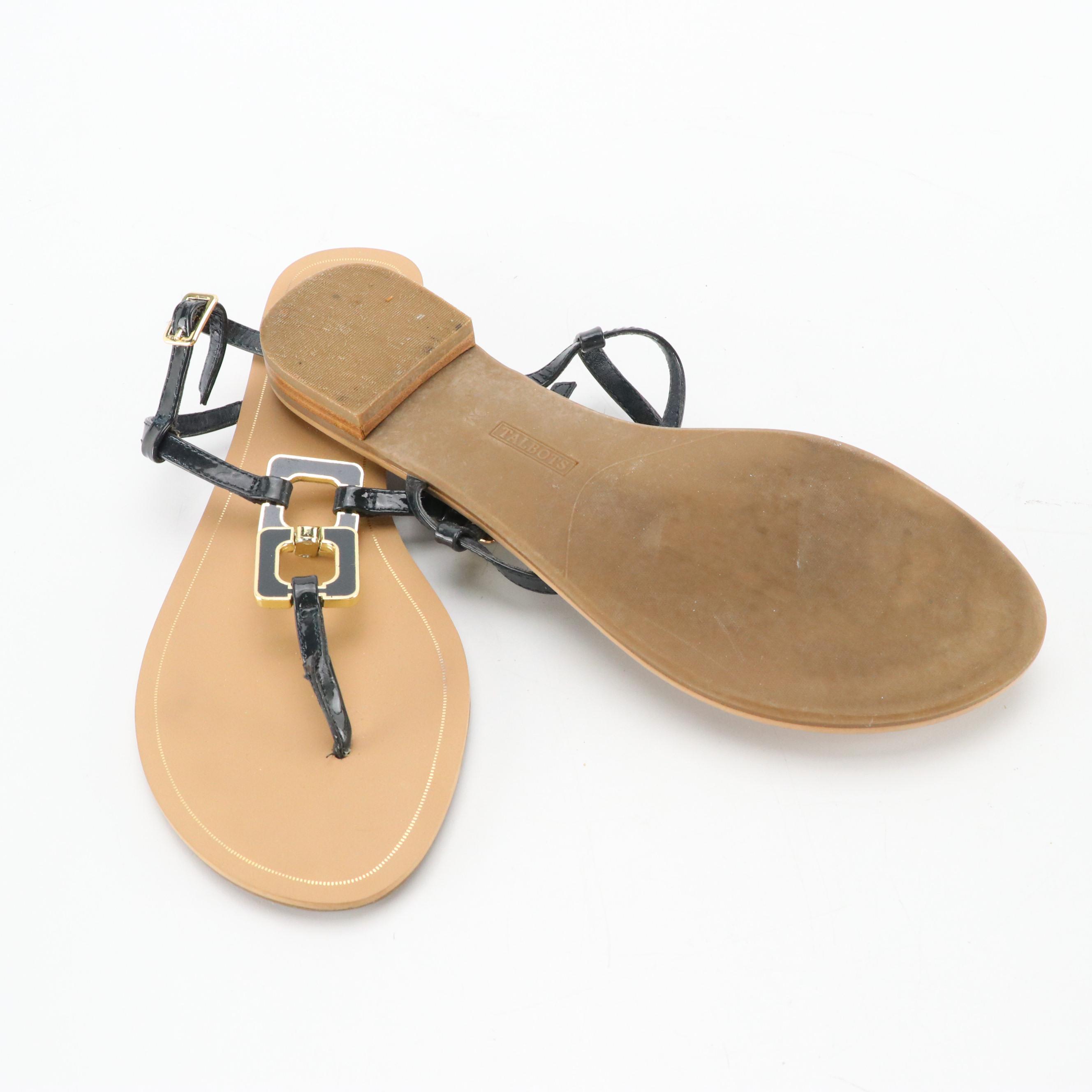 Talbots Black Leather and Brown Leather Braided Sandals