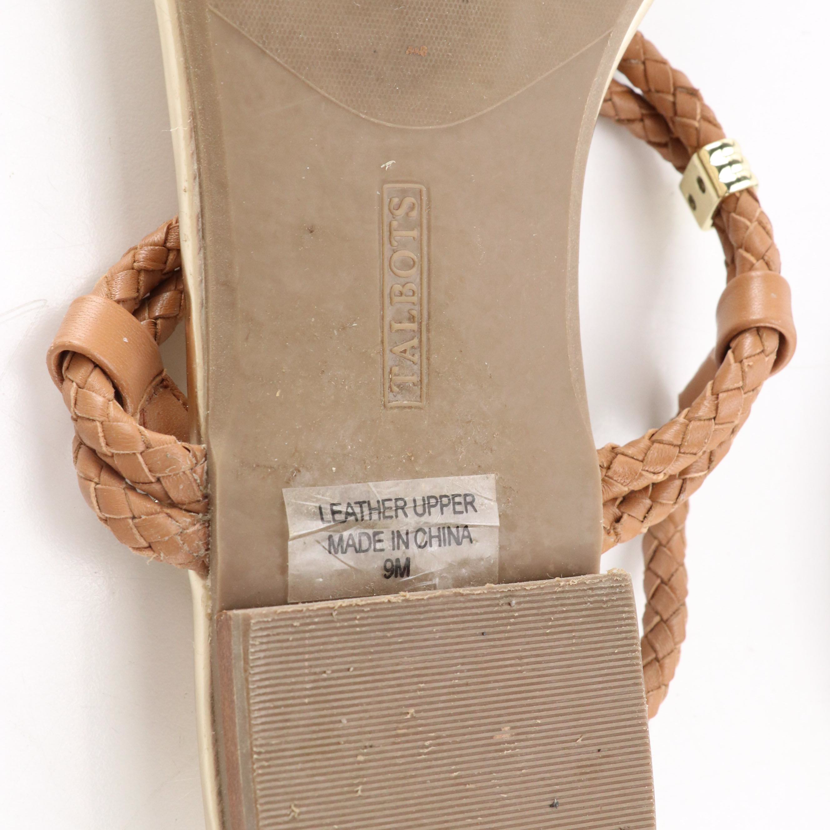 Talbots Black Leather and Brown Leather Braided Sandals