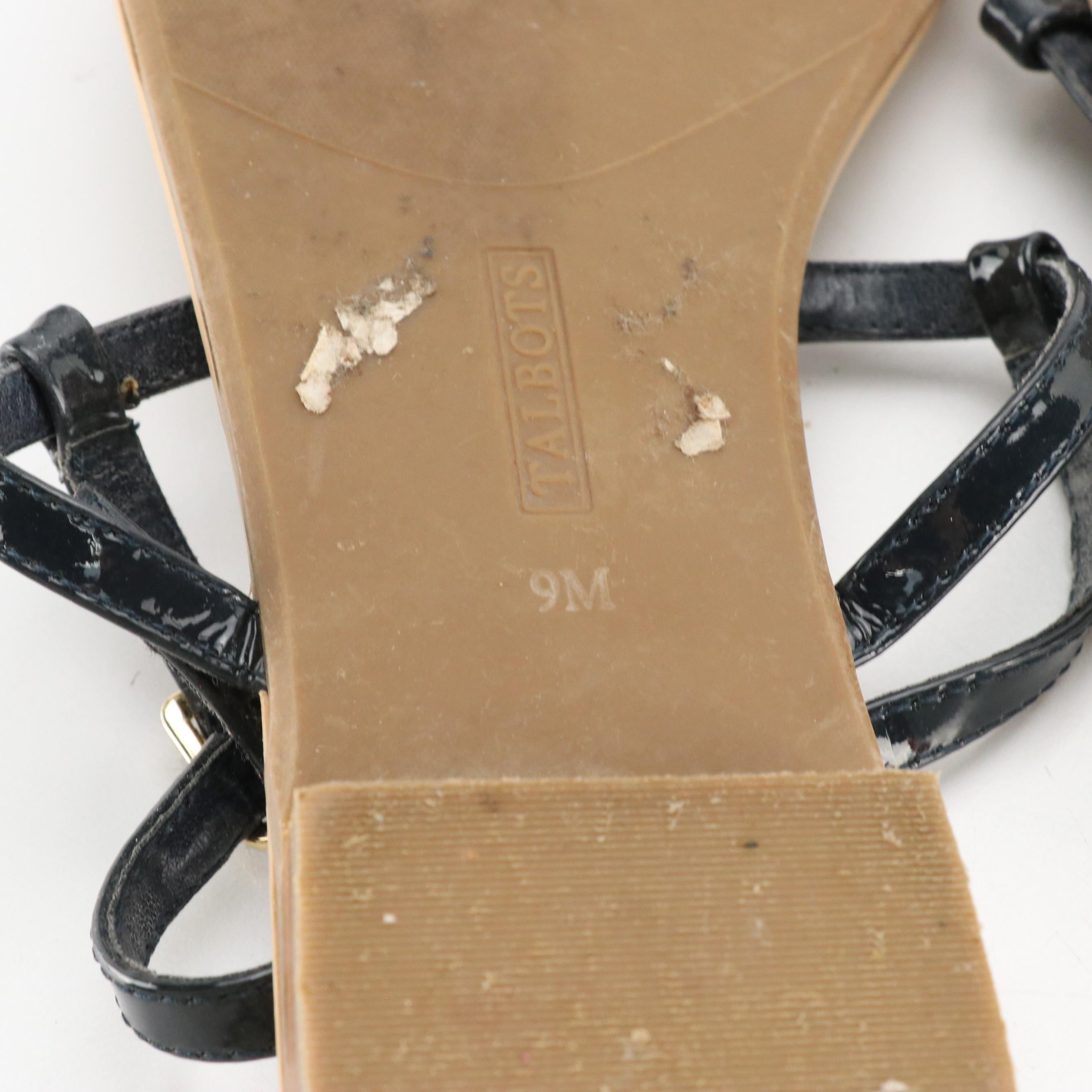 Talbots Black Leather and Brown Leather Braided Sandals