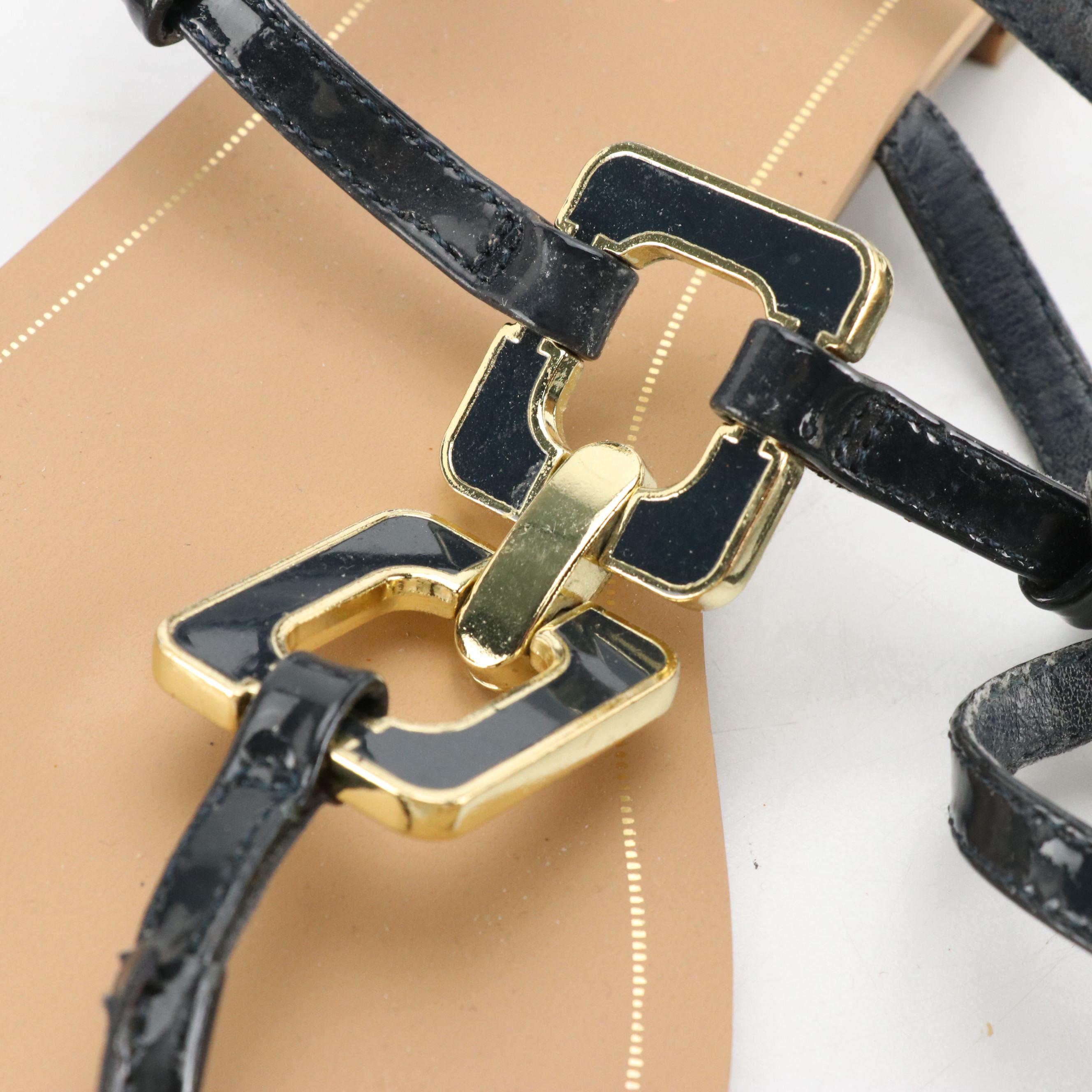 Talbots Black Leather and Brown Leather Braided Sandals