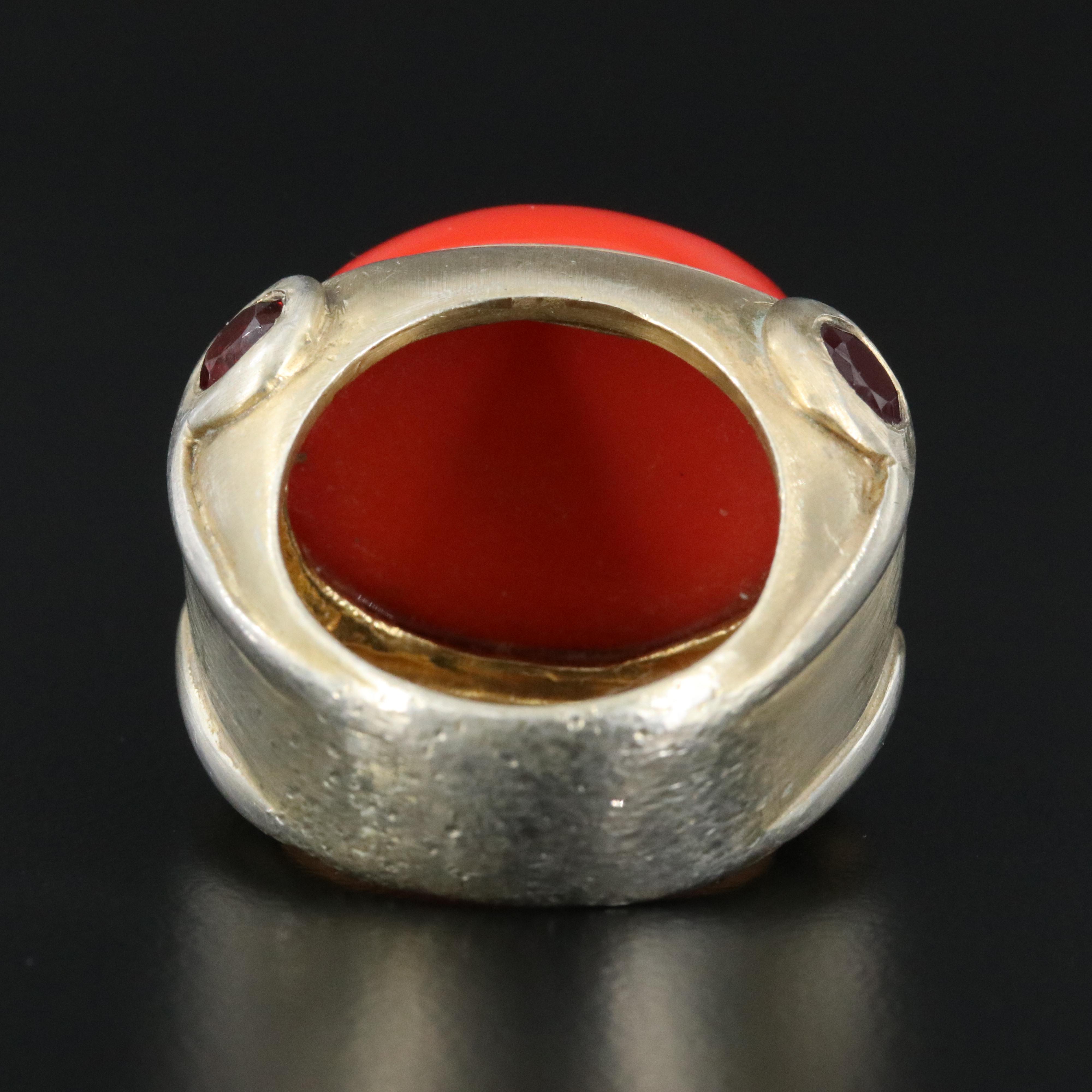 Sterling Faux Gemstone and Garnet Ring