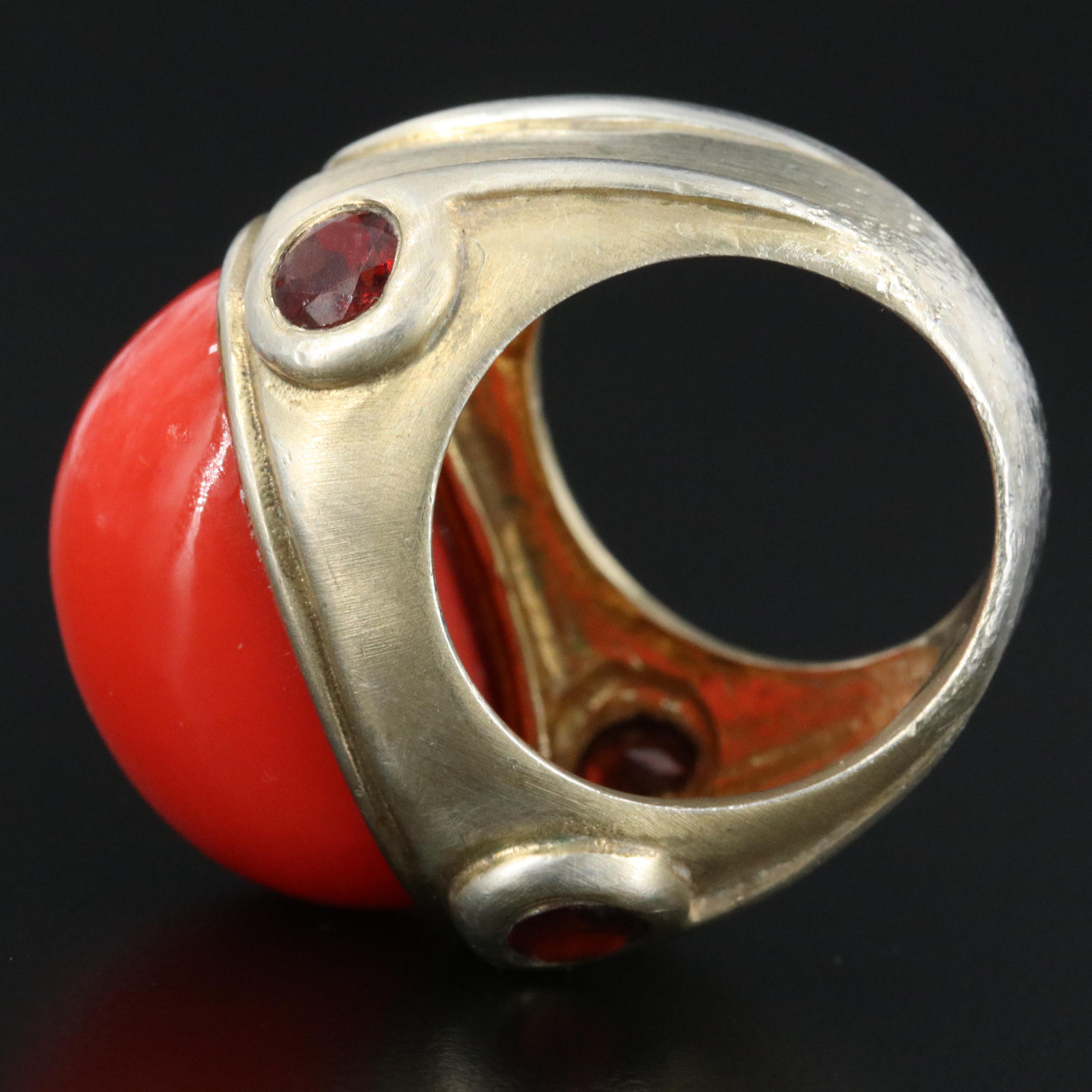 Sterling Faux Gemstone and Garnet Ring