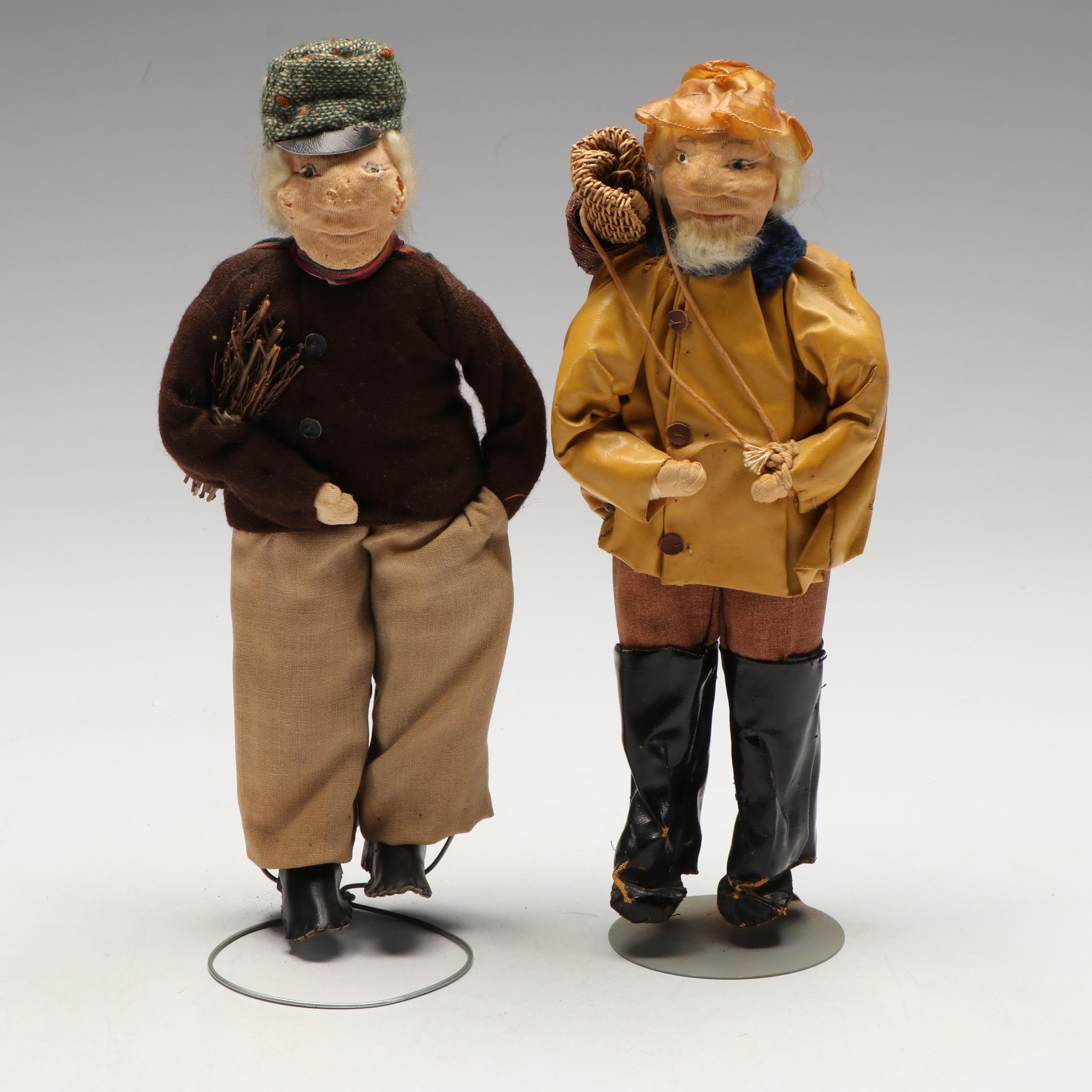 Handmade Fabric Dolls with Metal Stands