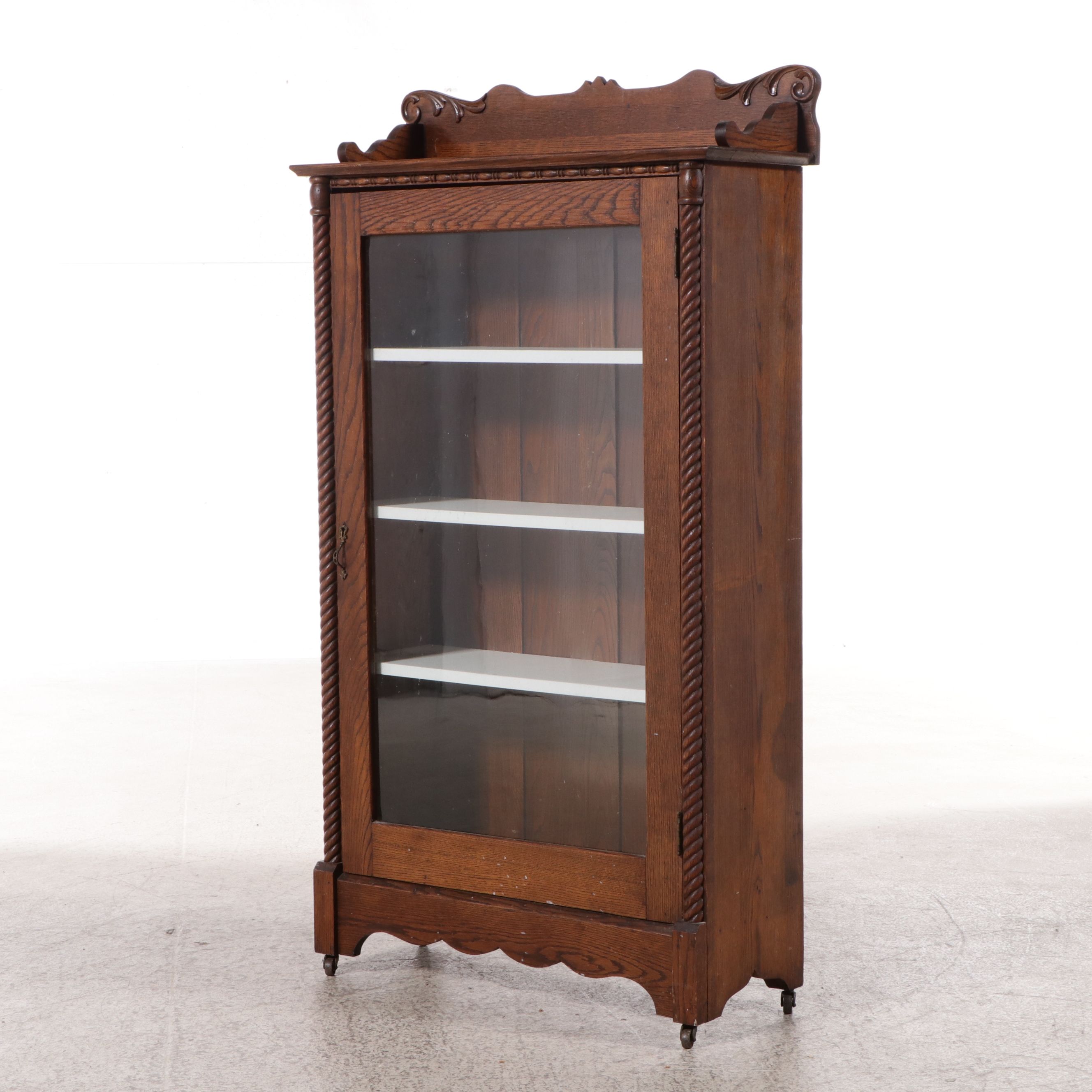 Antique Victorian Dark Oak China Cabinet