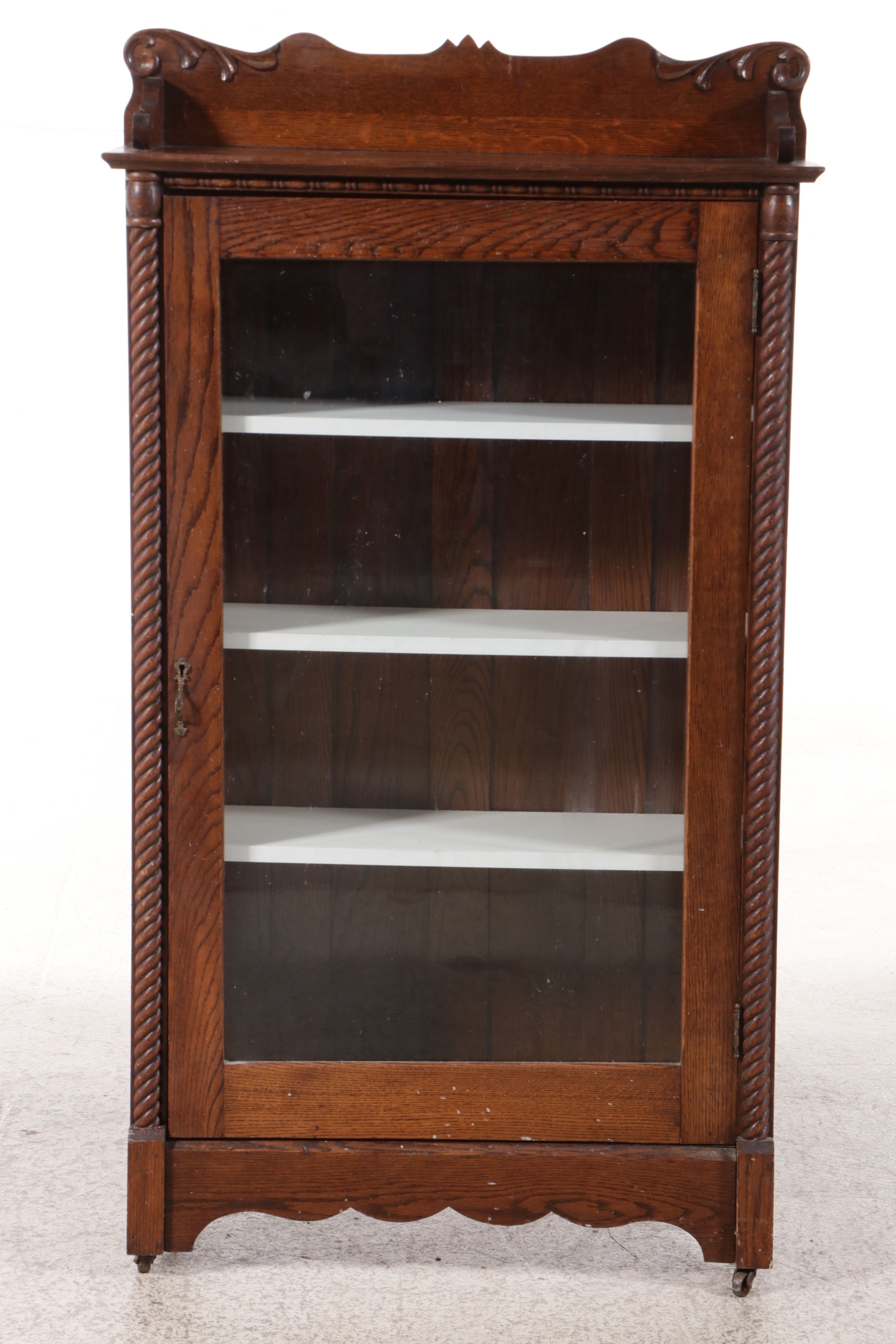 Antique Victorian Dark Oak China Cabinet